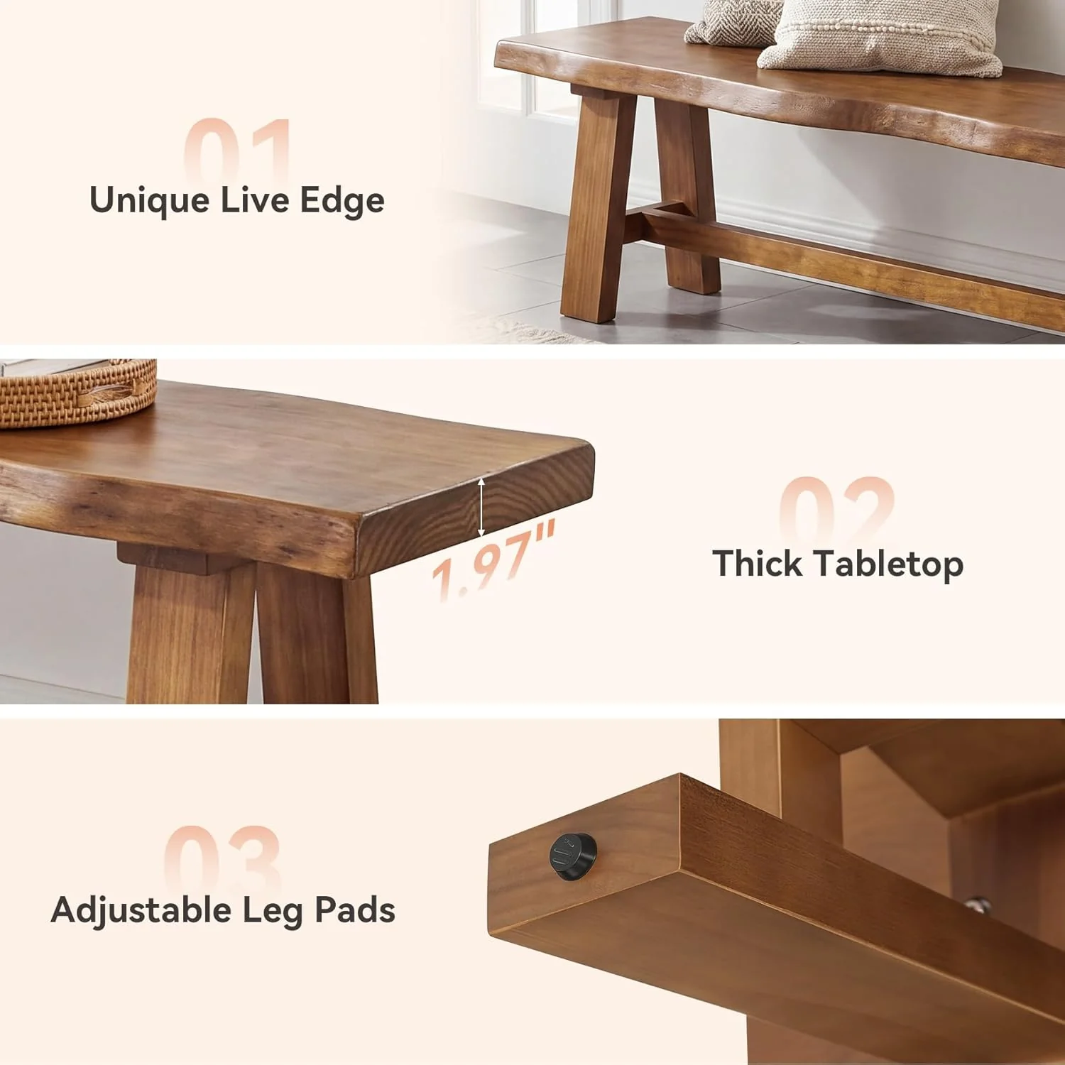 Tribesigns 63" Solid Wood Entryway Bench, Farmhouse Bench with A-Frame Legs - Image 4
