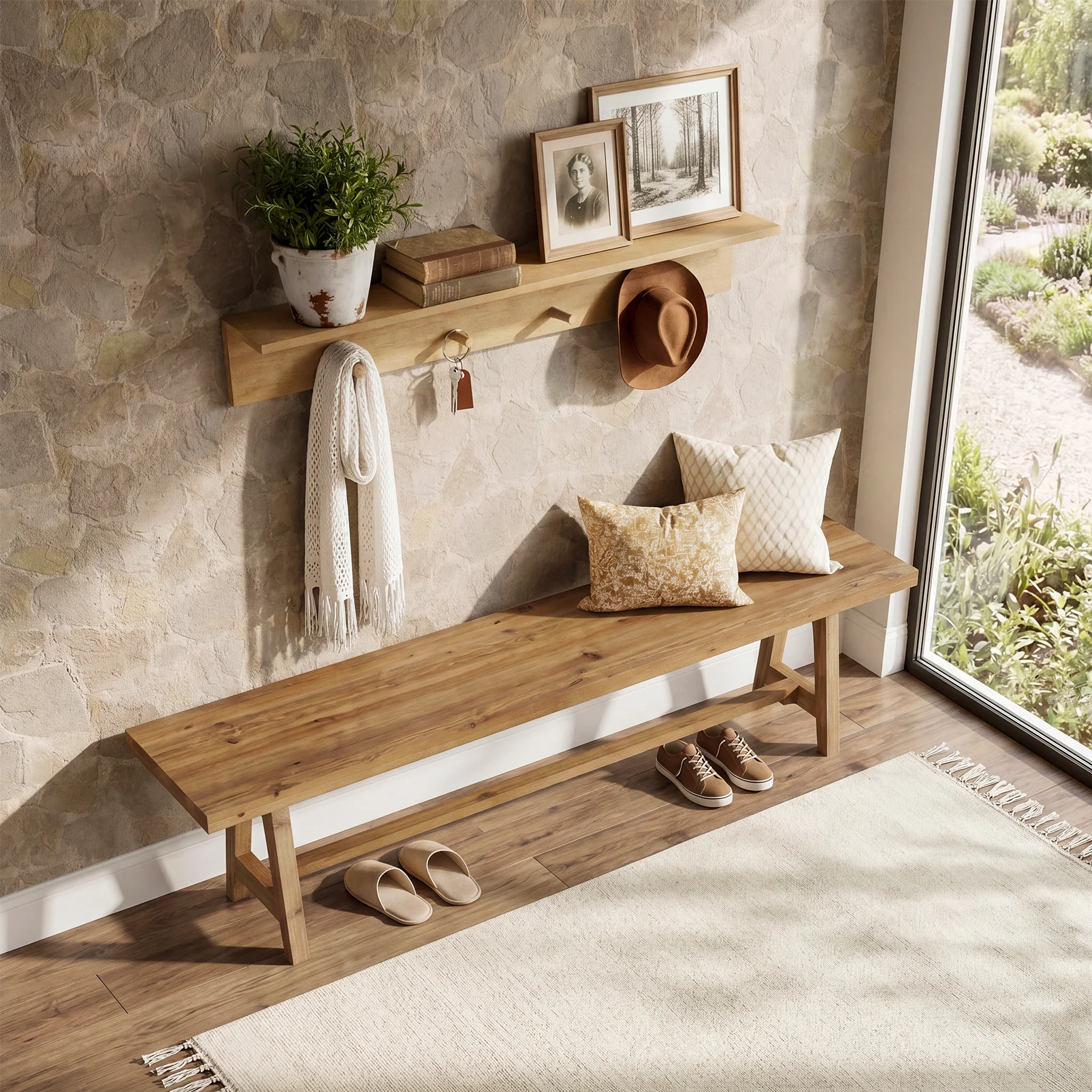 Tribesigns 63-Inch Entryway Bench, Narrow Hallway Seat for Mudroom - Image 11