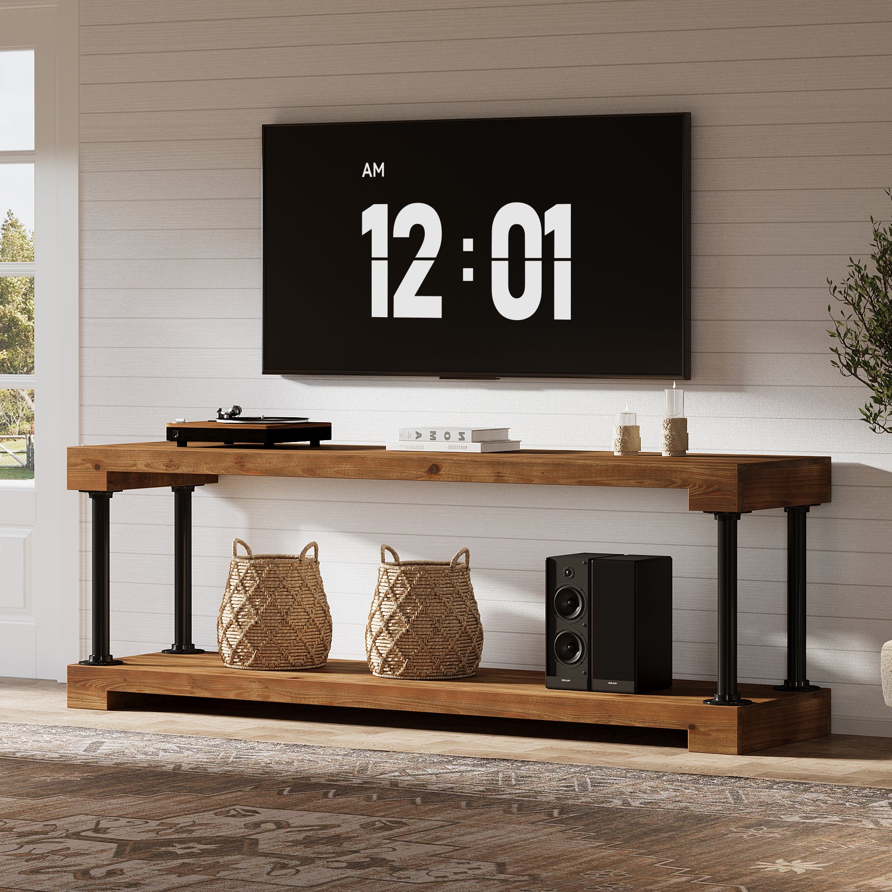 Tribesigns 63-Inch Solid Wood TV Stand, Vintage Media Console Table with Storage