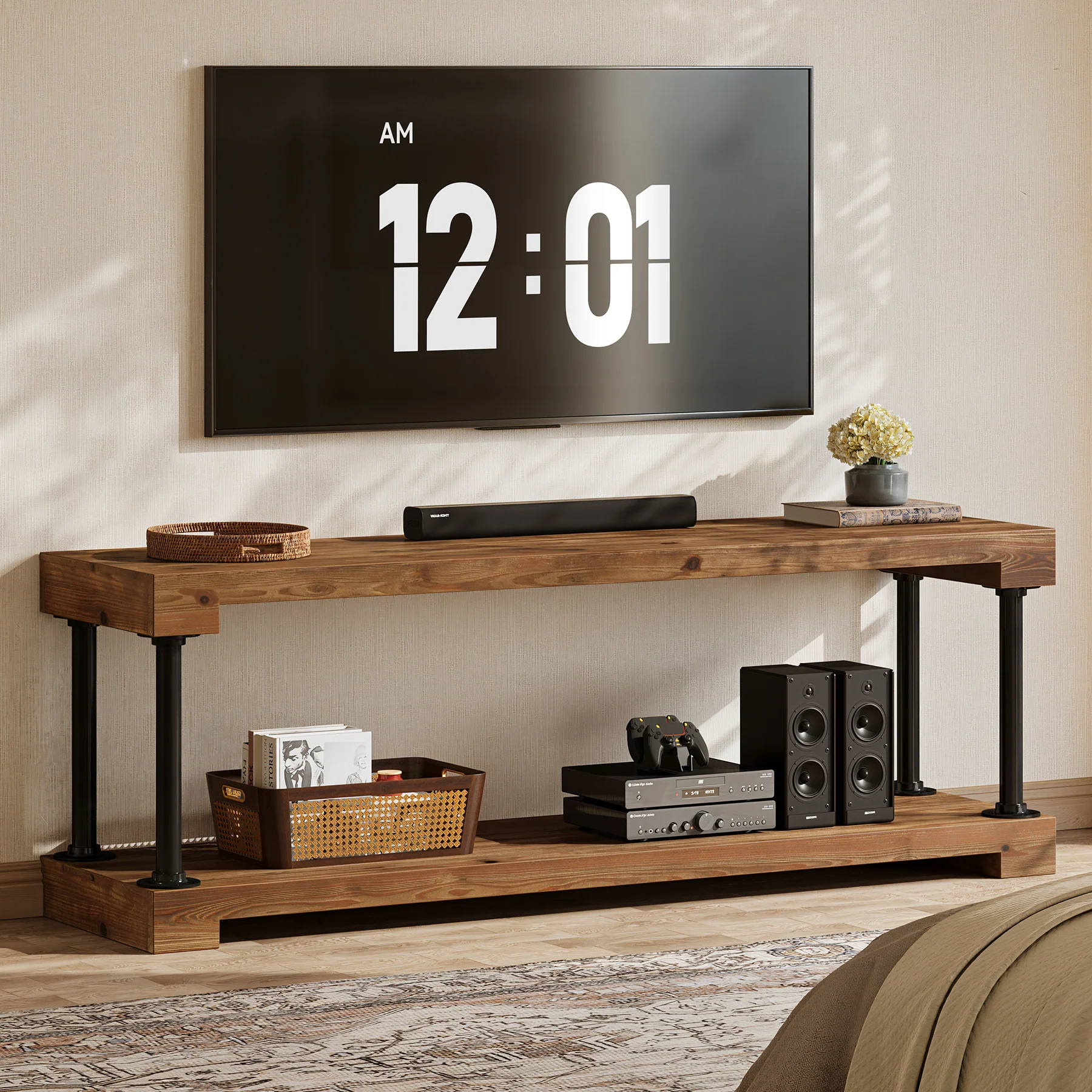 Tribesigns 63-Inch Solid Wood TV Stand, Vintage Media Console Table with Storage - Image 10