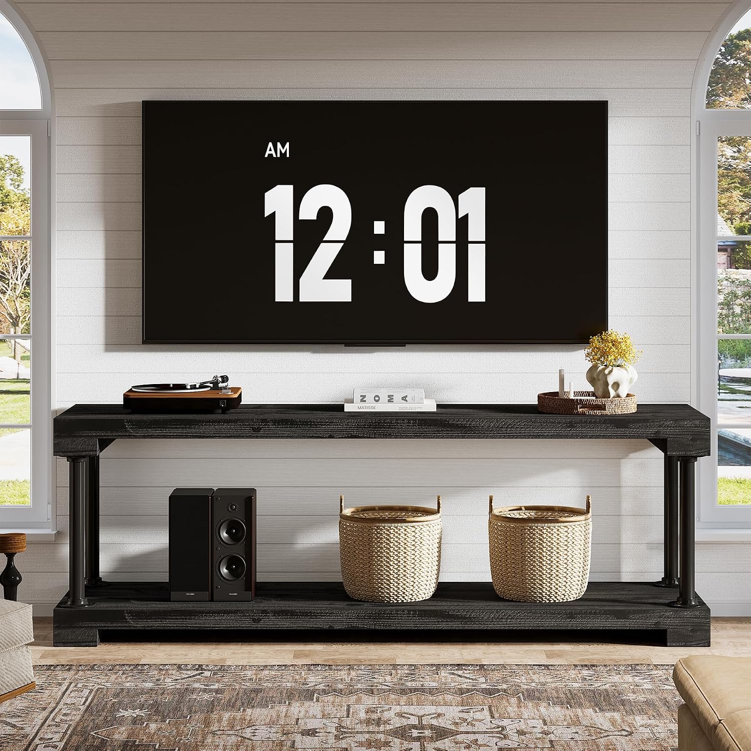 Tribesigns 63-Inch Solid Wood TV Stand, Vintage Media Console Table with Storage - Image 11