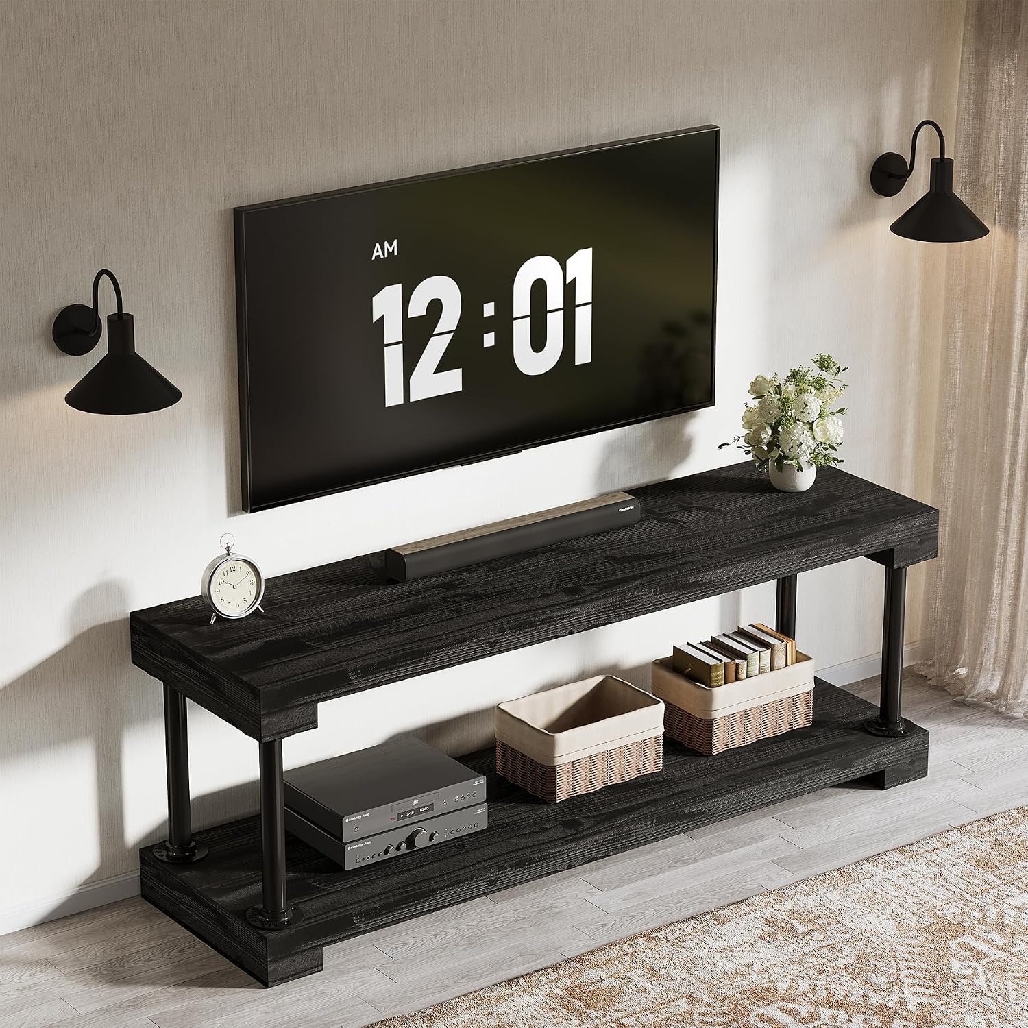 Tribesigns 63-Inch Solid Wood TV Stand, Vintage Media Console Table with Storage - Image 13