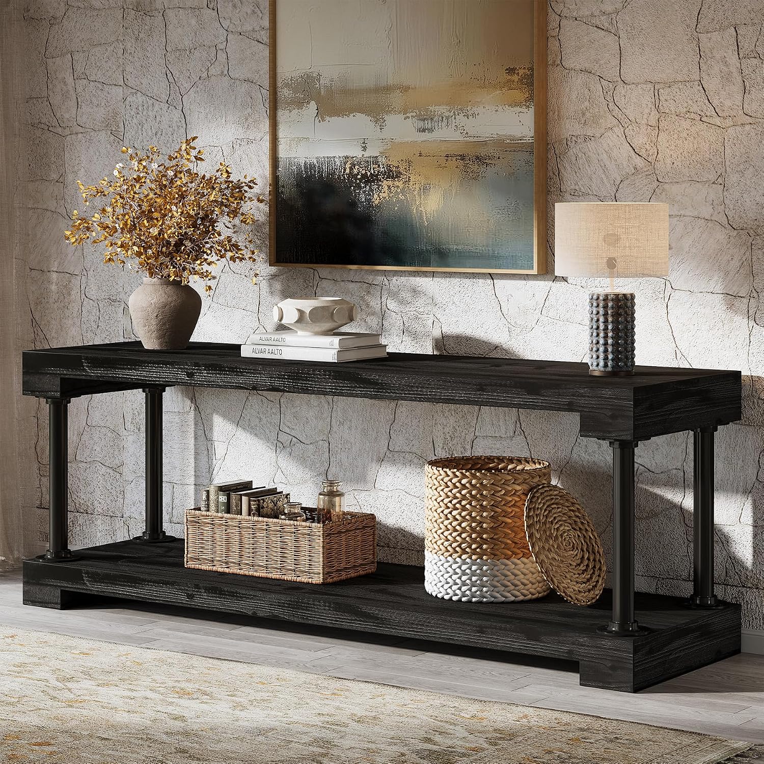 Tribesigns 63-Inch Solid Wood TV Stand, Vintage Media Console Table with Storage - Image 16