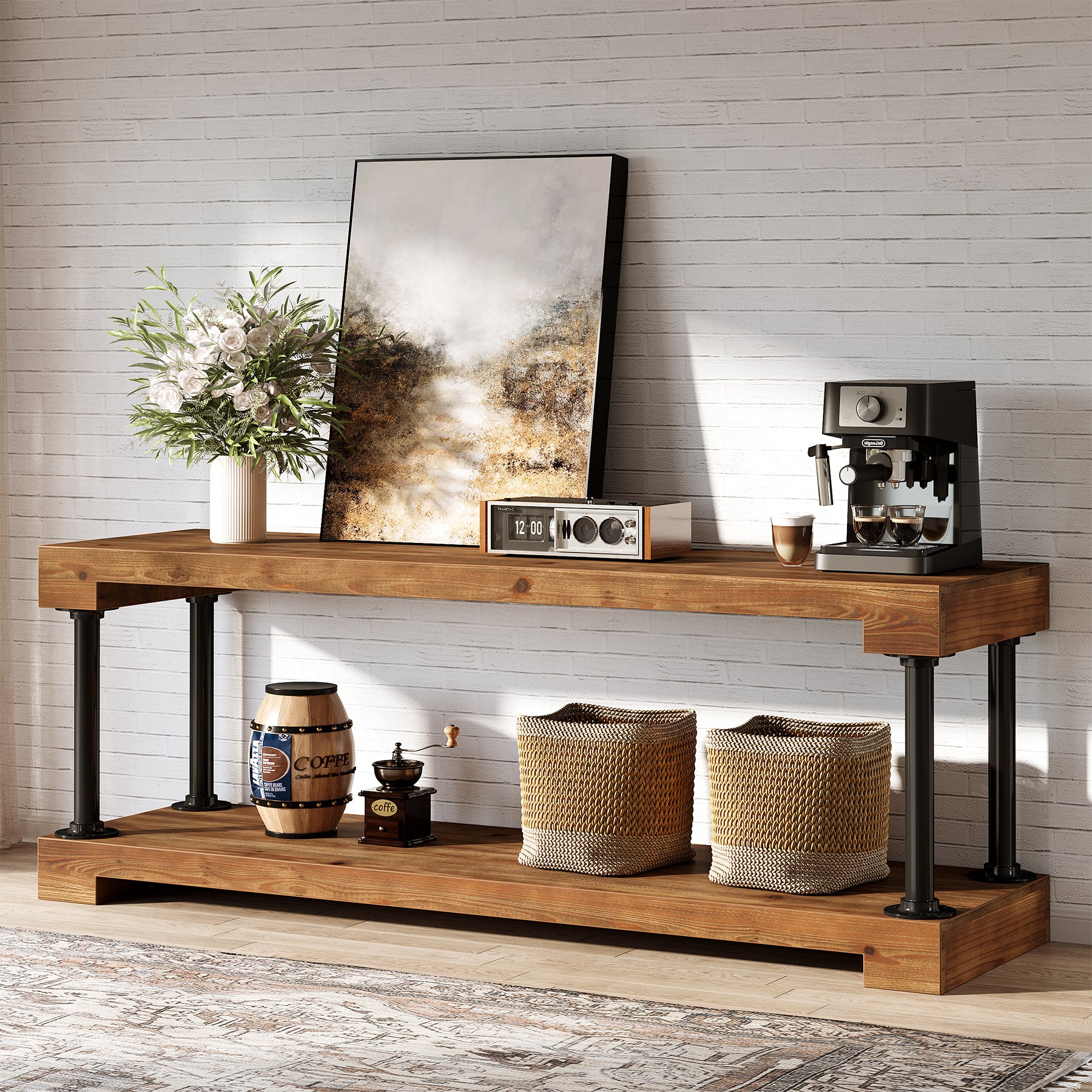 Tribesigns 63-Inch Solid Wood TV Stand, Vintage Media Console Table with Storage - Image 4