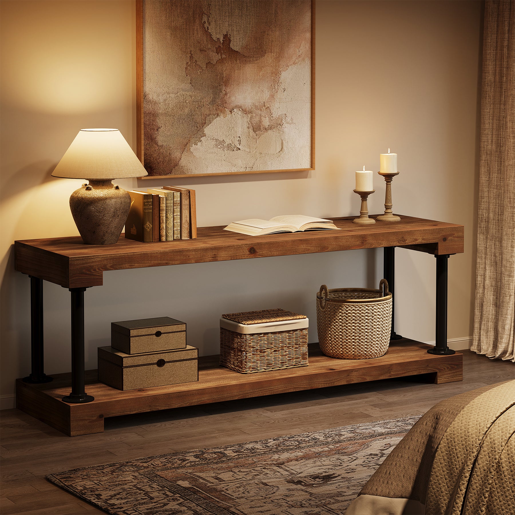 Tribesigns 63-Inch Solid Wood TV Stand, Vintage Media Console Table with Storage - Image 6