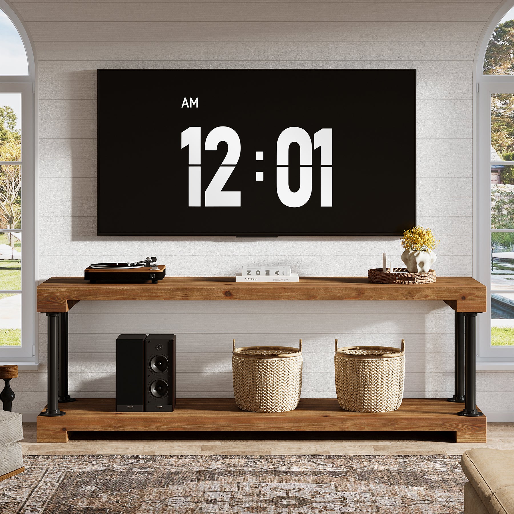Tribesigns 63-Inch Solid Wood TV Stand, Vintage Media Console Table with Storage - Image 7