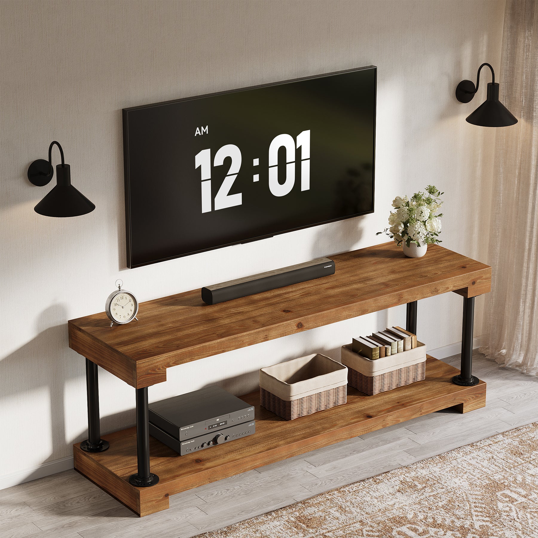Tribesigns 63-Inch Solid Wood TV Stand, Vintage Media Console Table with Storage - Image 8