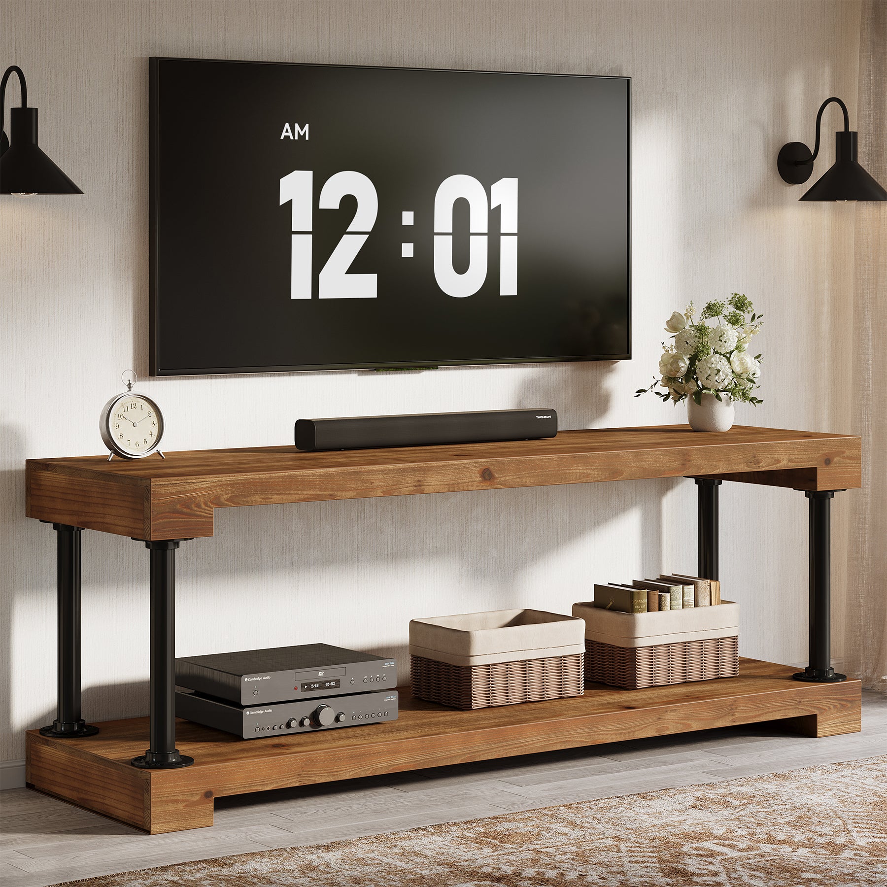 Tribesigns 63-Inch Solid Wood TV Stand, Vintage Media Console Table with Storage - Image 9