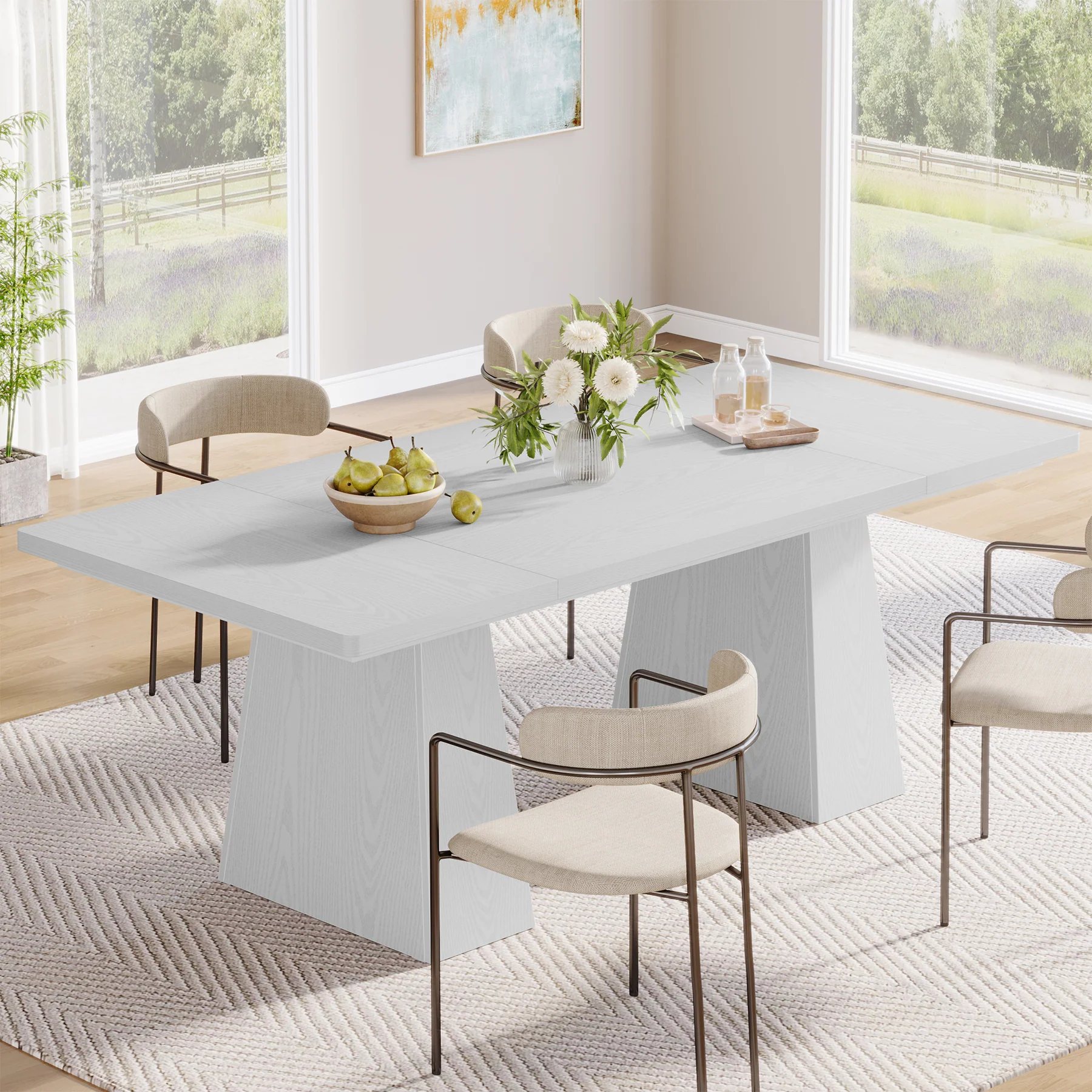 63" Dining Table, Farmhouse Wood Kitchen Table for 6 People - Image 18