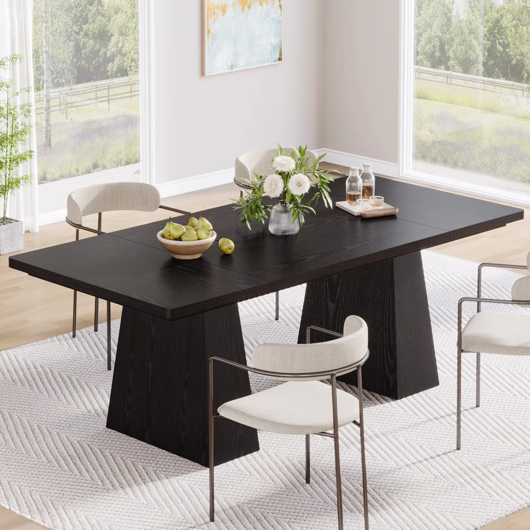 63" Dining Table, Farmhouse Wood Kitchen Table for 6 People - Image 3