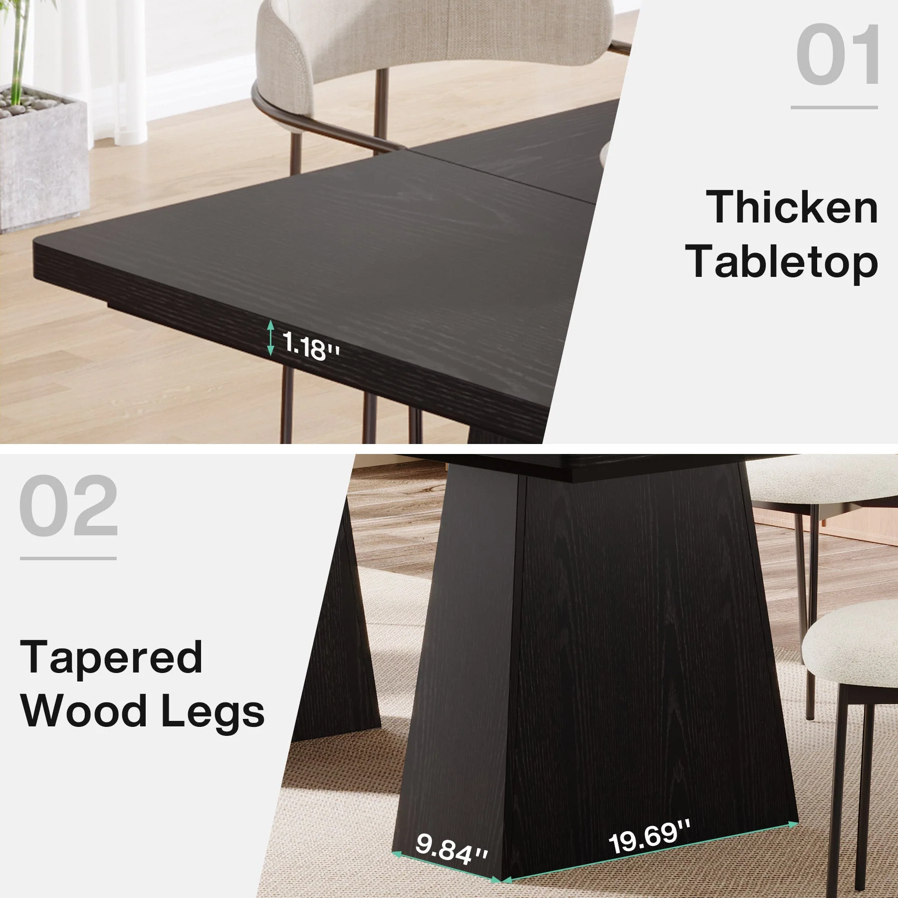 63" Dining Table, Farmhouse Wood Kitchen Table for 6 People - Image 7