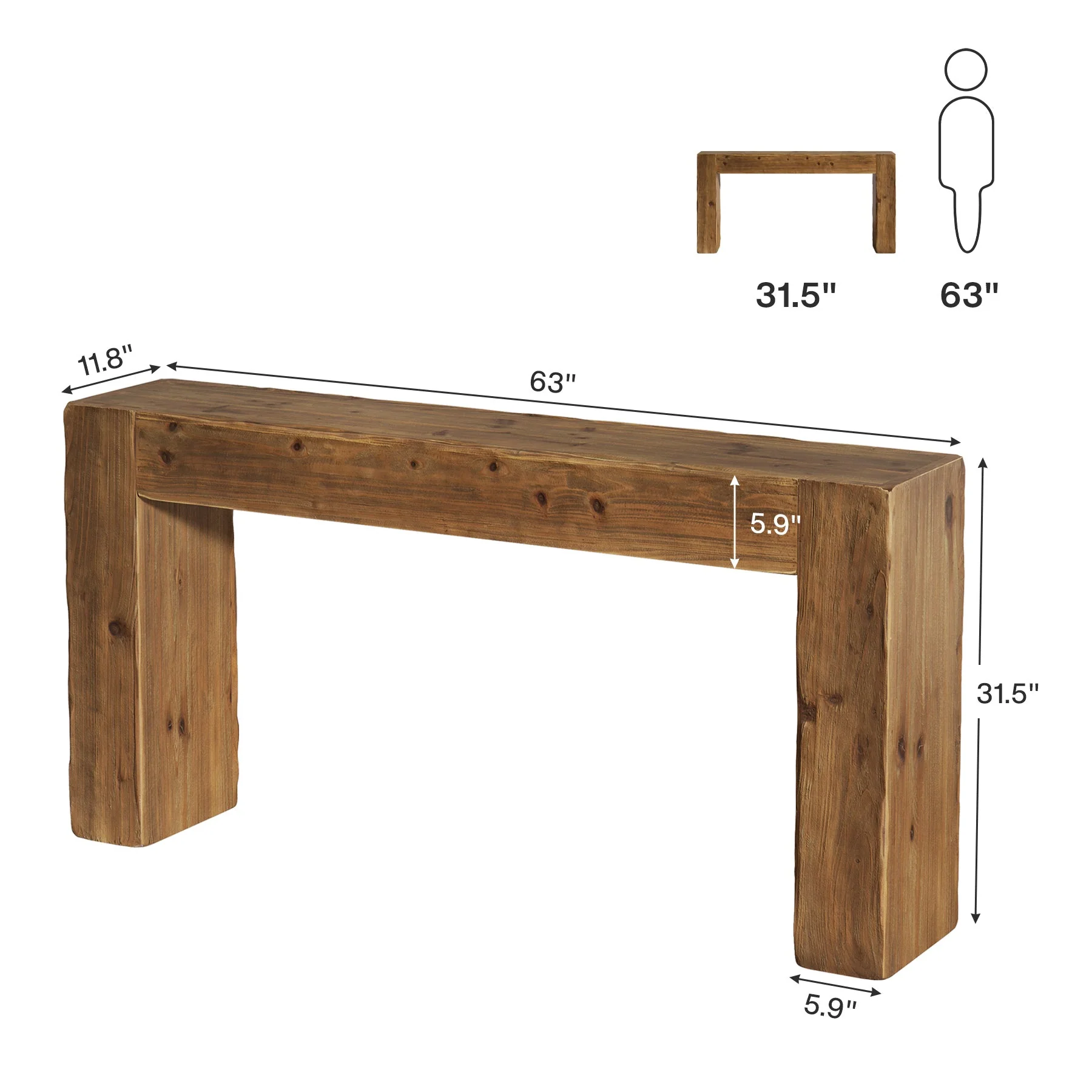 63" Wood Console Table, Farmhouse Sofa Table Entryway Table - Image 2