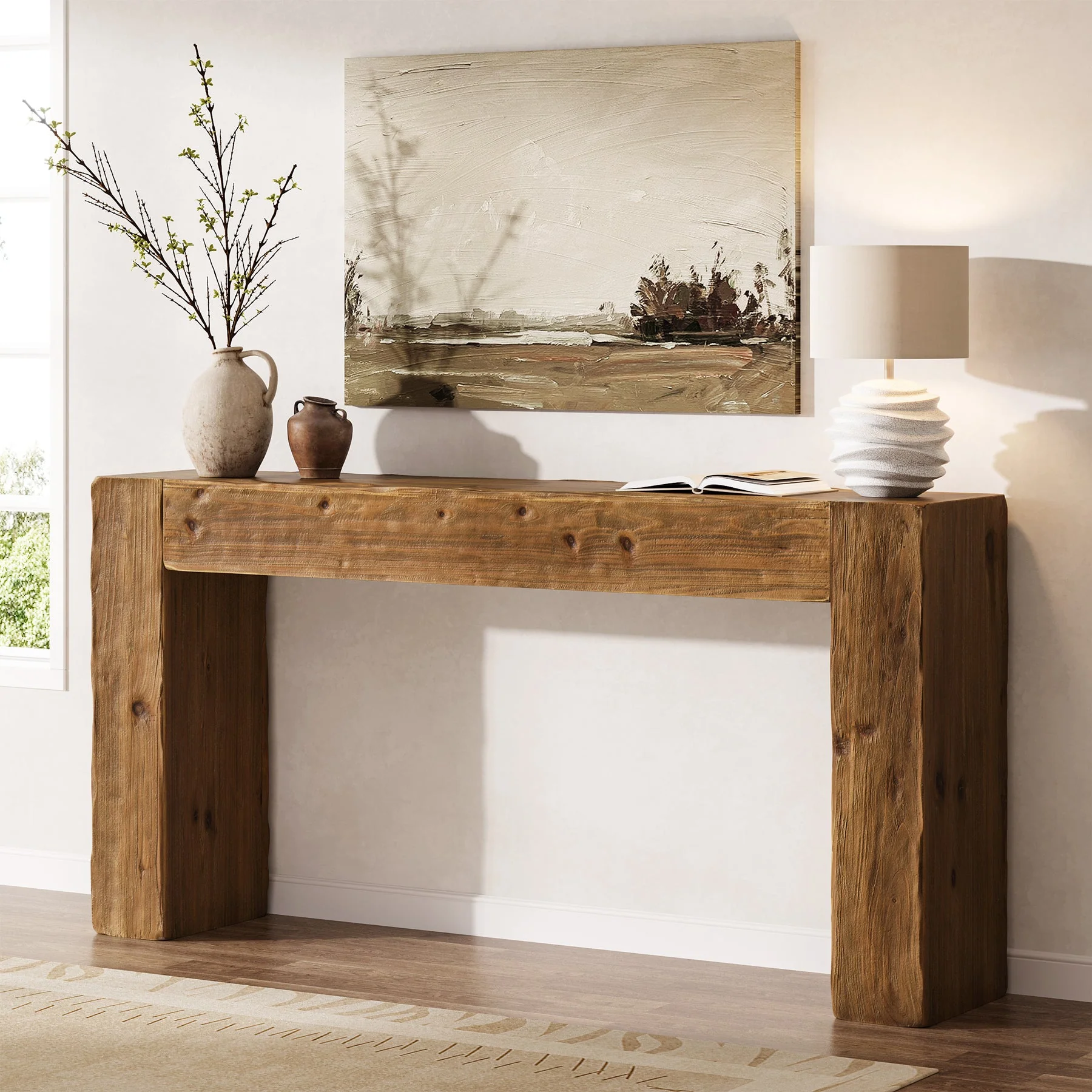 63" Wood Console Table, Farmhouse Sofa Table Entryway Table - Image 3