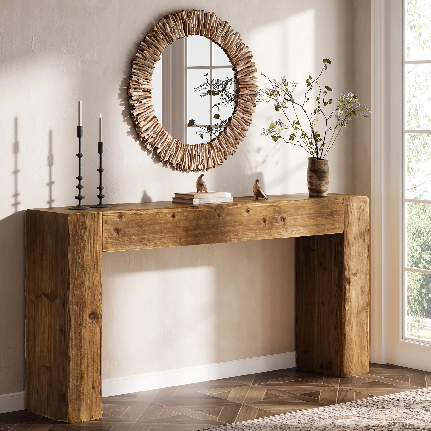 63" Wood Console Table, Farmhouse Sofa Table Entryway Table - Image 4