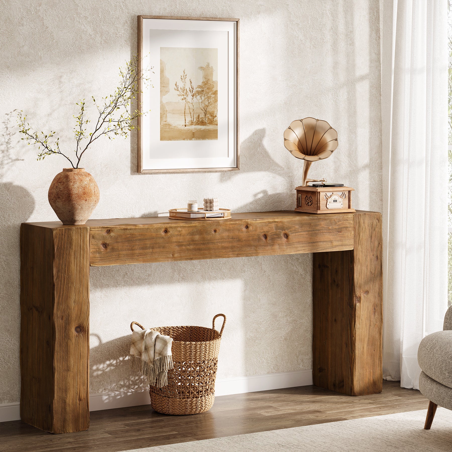 63" Wood Console Table, Farmhouse Sofa Table Entryway Table - Image 5