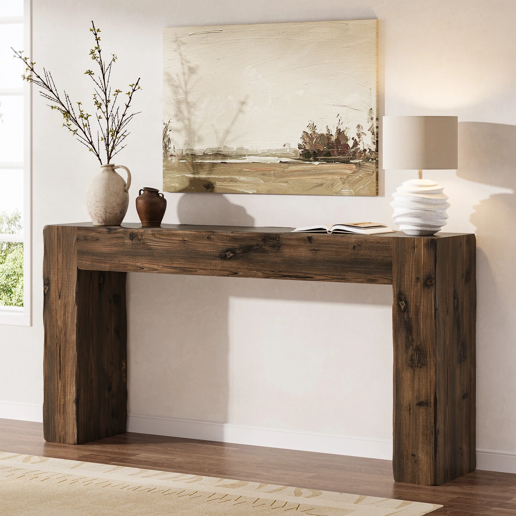 63" Wood Console Table, Farmhouse Sofa Table Entryway Table - Image 8