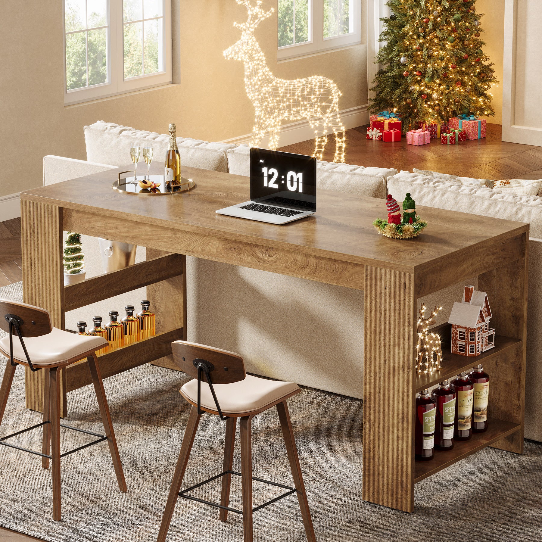 63" Kitchen Island, Large Home Bar Table with Double-Sided Storage Shelves - Image 3