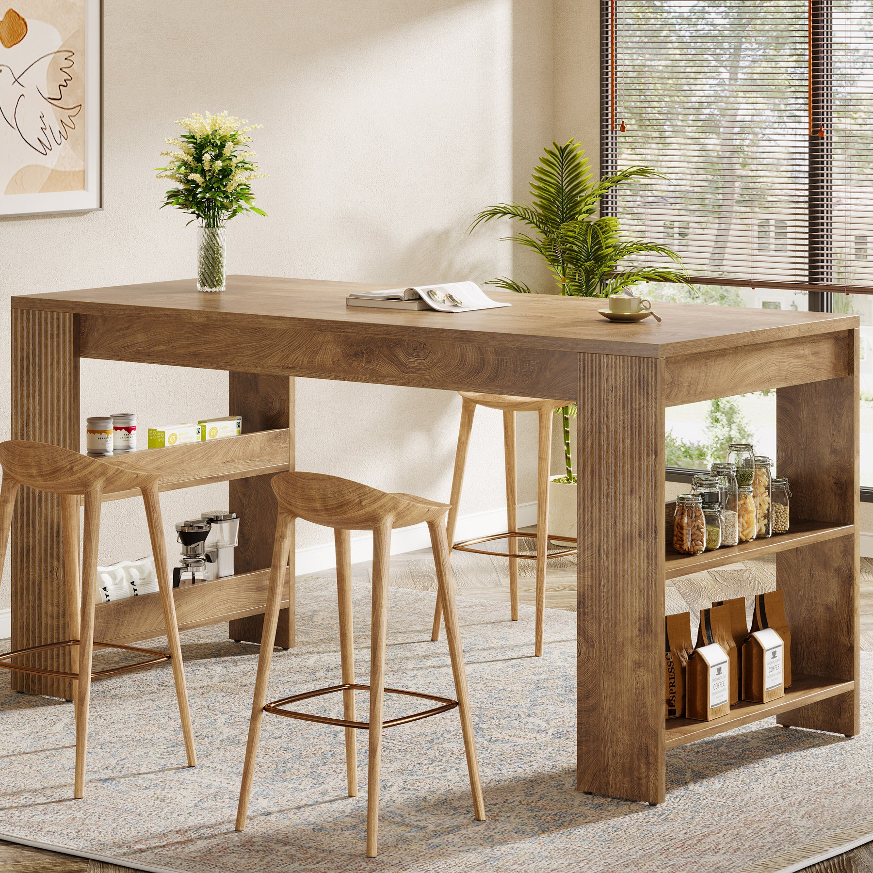 63" Kitchen Island, Large Home Bar Table with Double-Sided Storage Shelves - Image 4