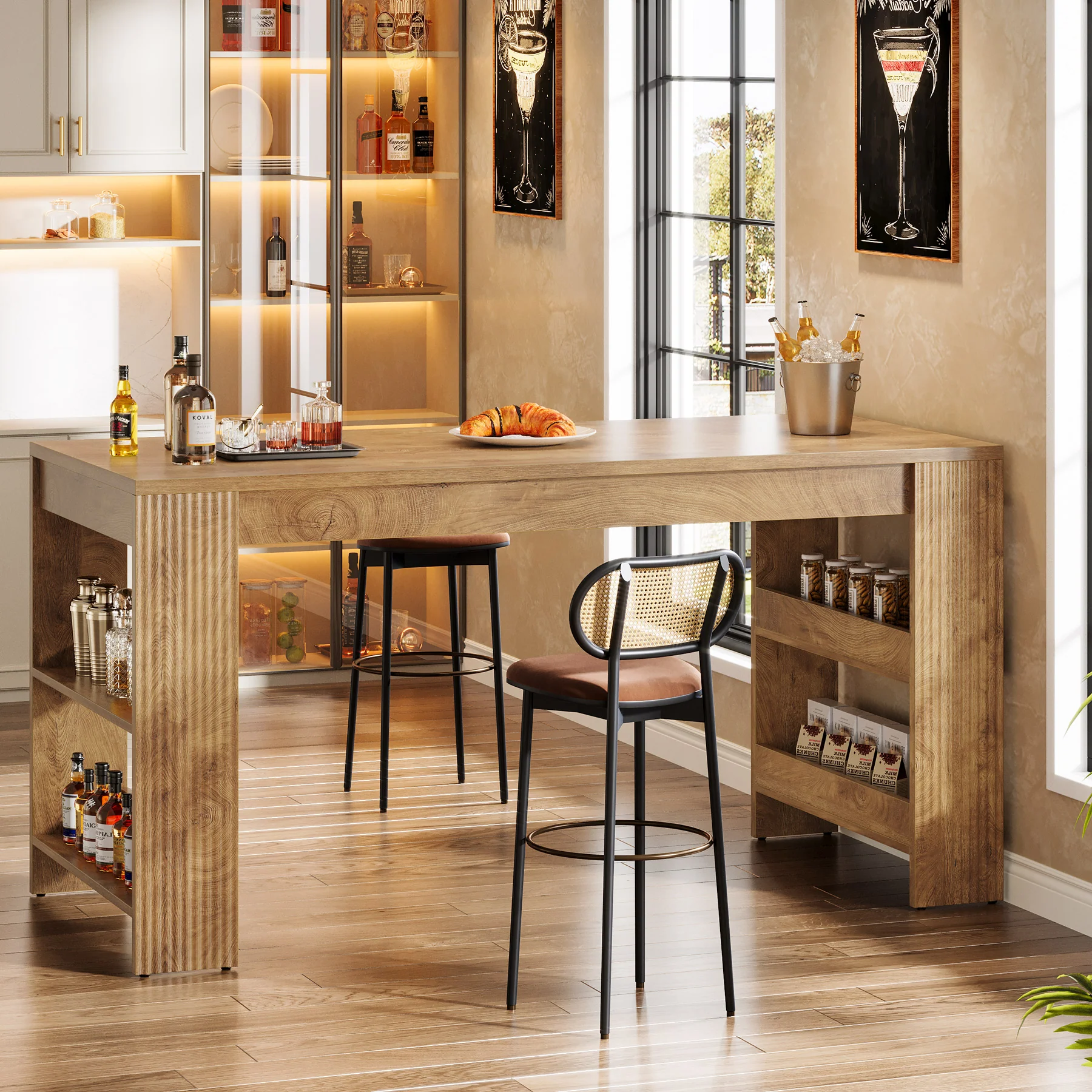 63" Kitchen Island, Large Home Bar Table with Double-Sided Storage Shelves - Image 6