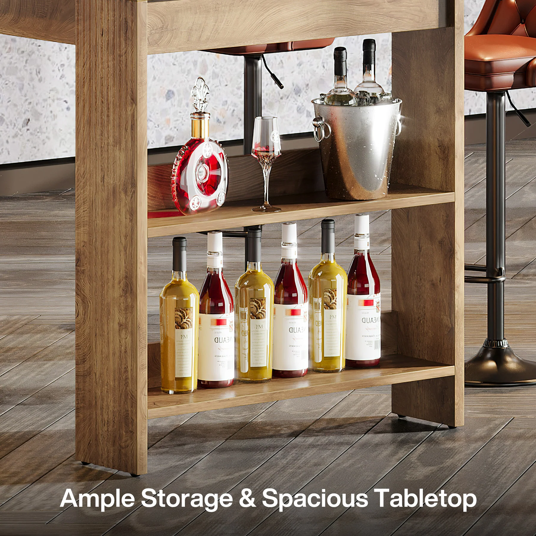 63" Kitchen Island, Large Home Bar Table with Double-Sided Storage Shelves - Image 7