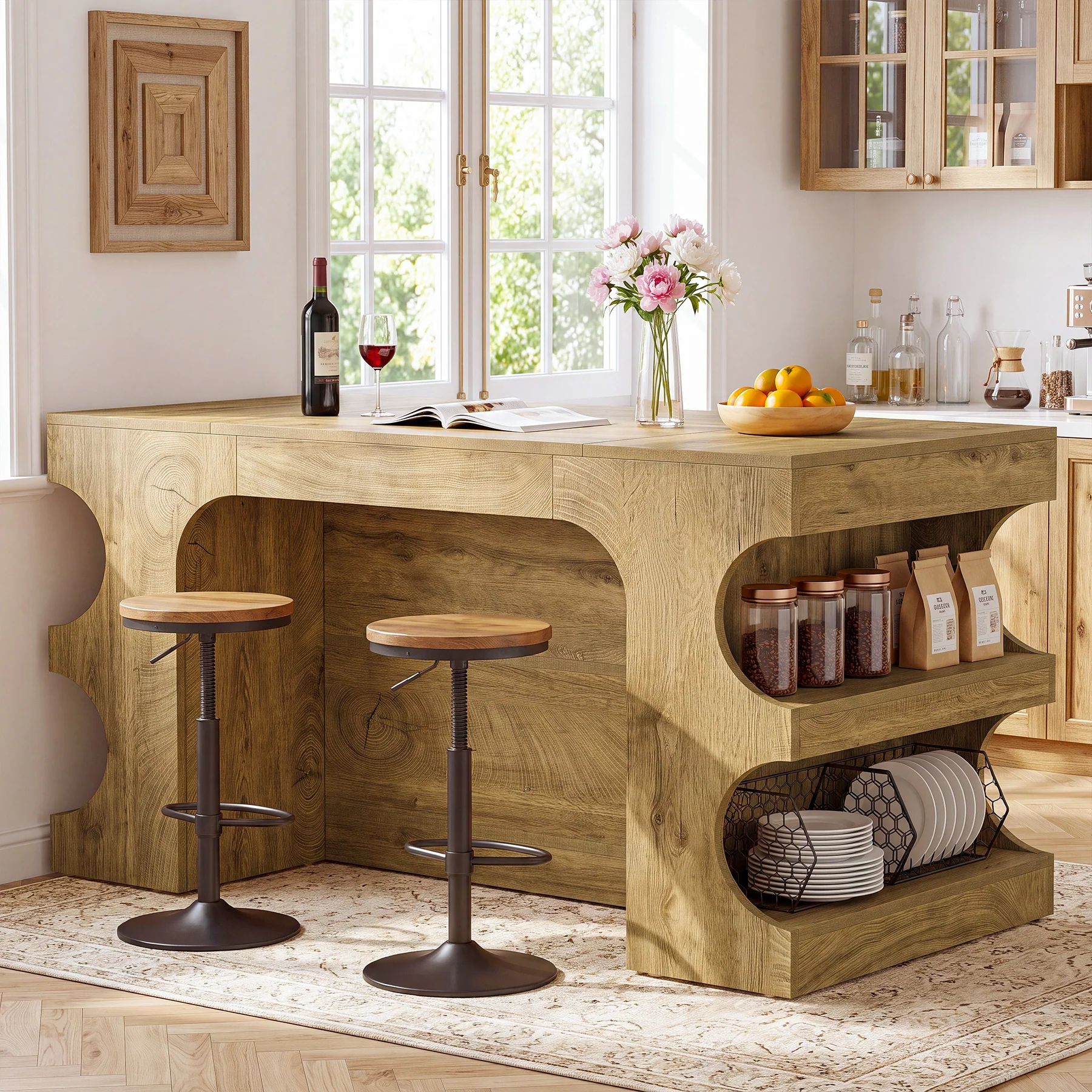 63" Kitchen Island with Storage, Farmhouse Counter Height Stationary Island for Kitchen - Image 4