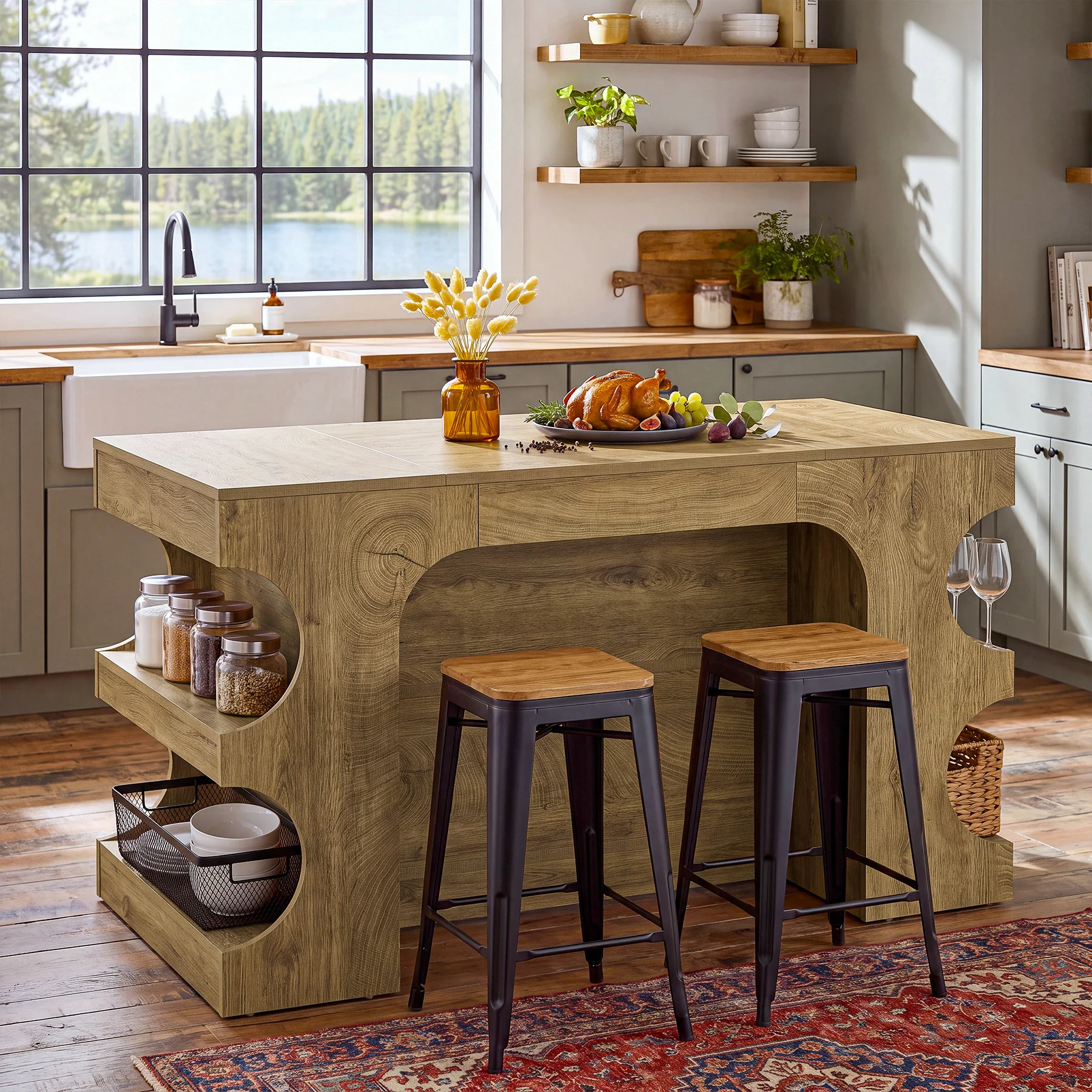 63" Kitchen Island with Storage, Farmhouse Counter Height Stationary Island for Kitchen - Image 5