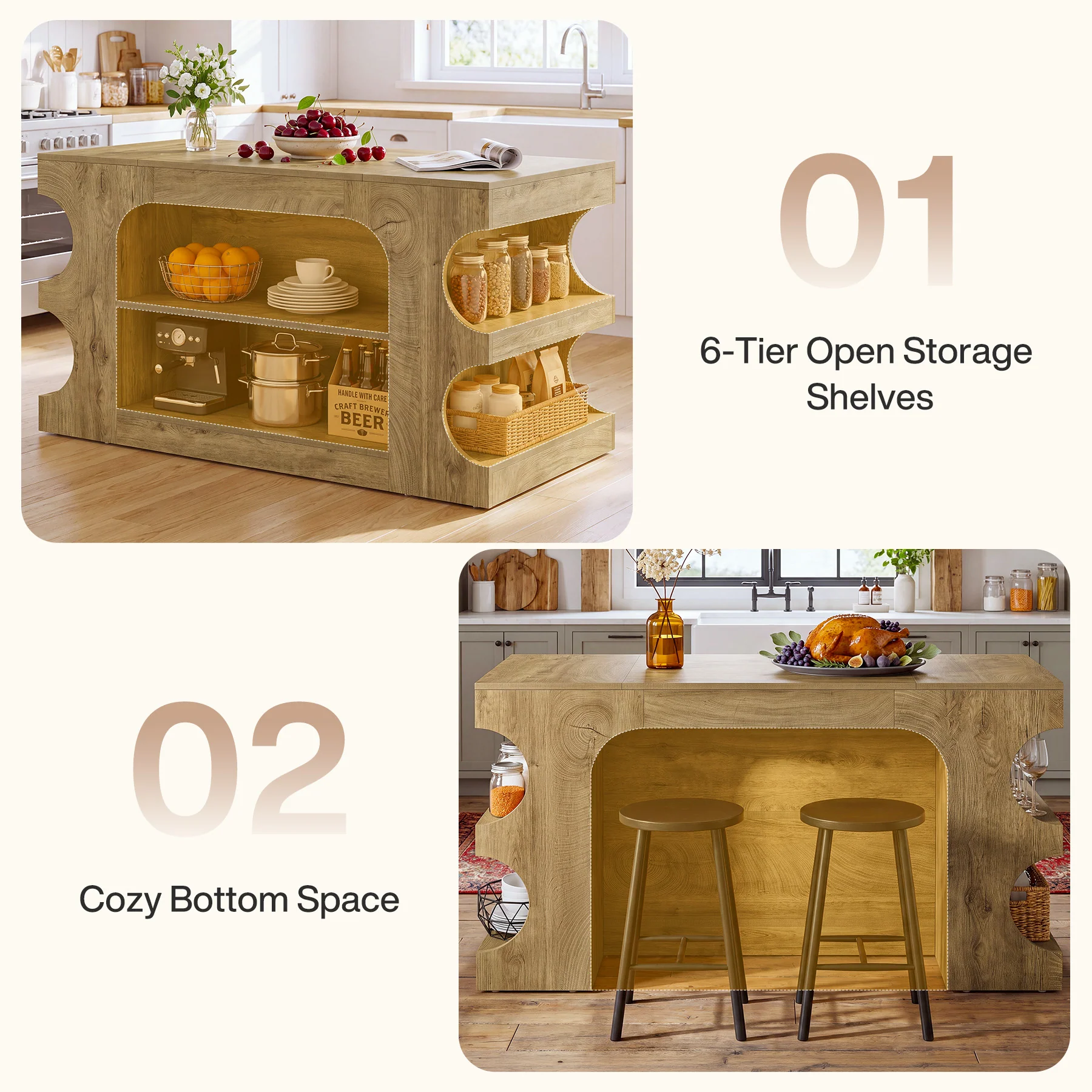 63" Kitchen Island with Storage, Farmhouse Counter Height Stationary Island for Kitchen - Image 7