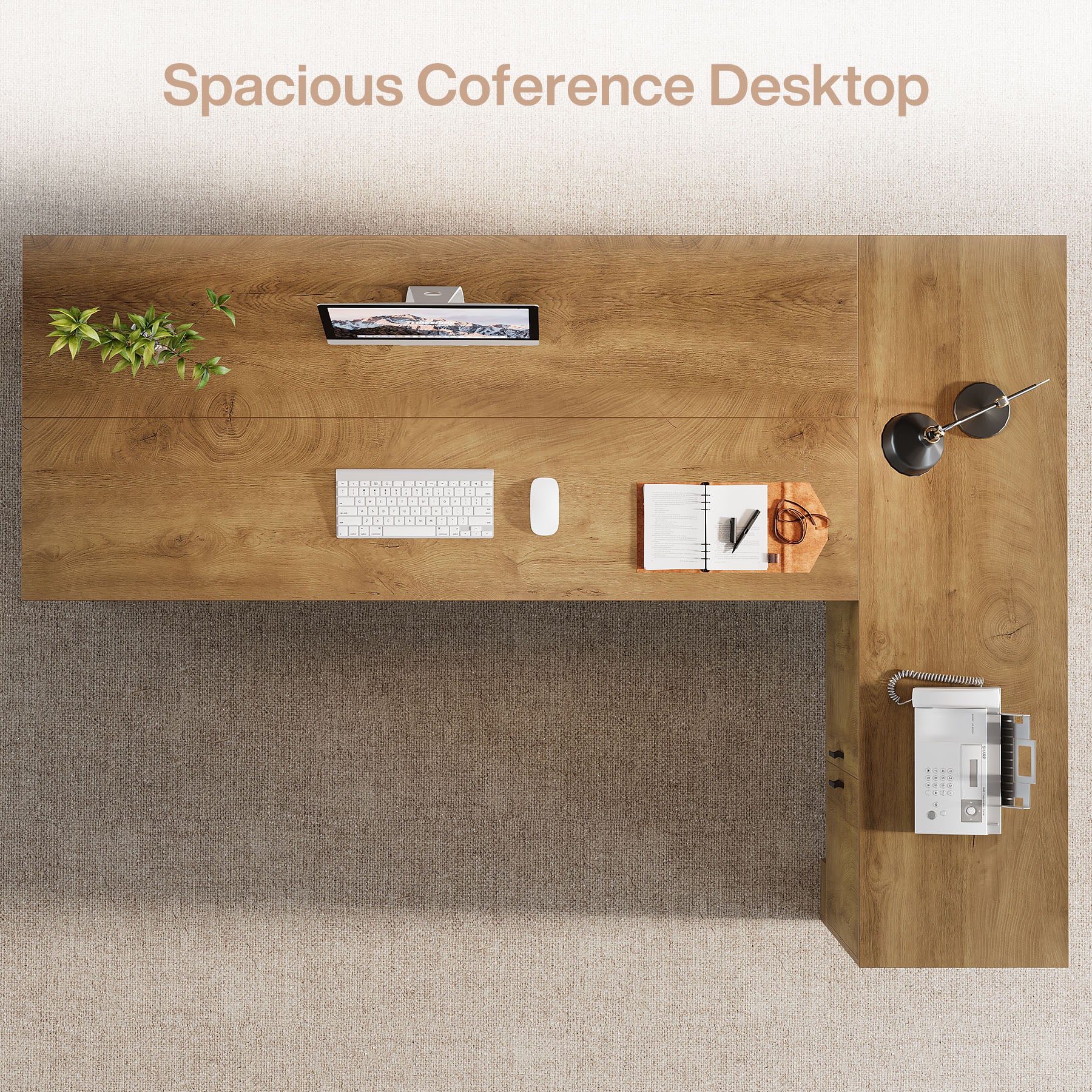 L-Shaped Executive Desk, 78" Office Desk with Storage Cabinet and 2-Tier Shelf - Image 7
