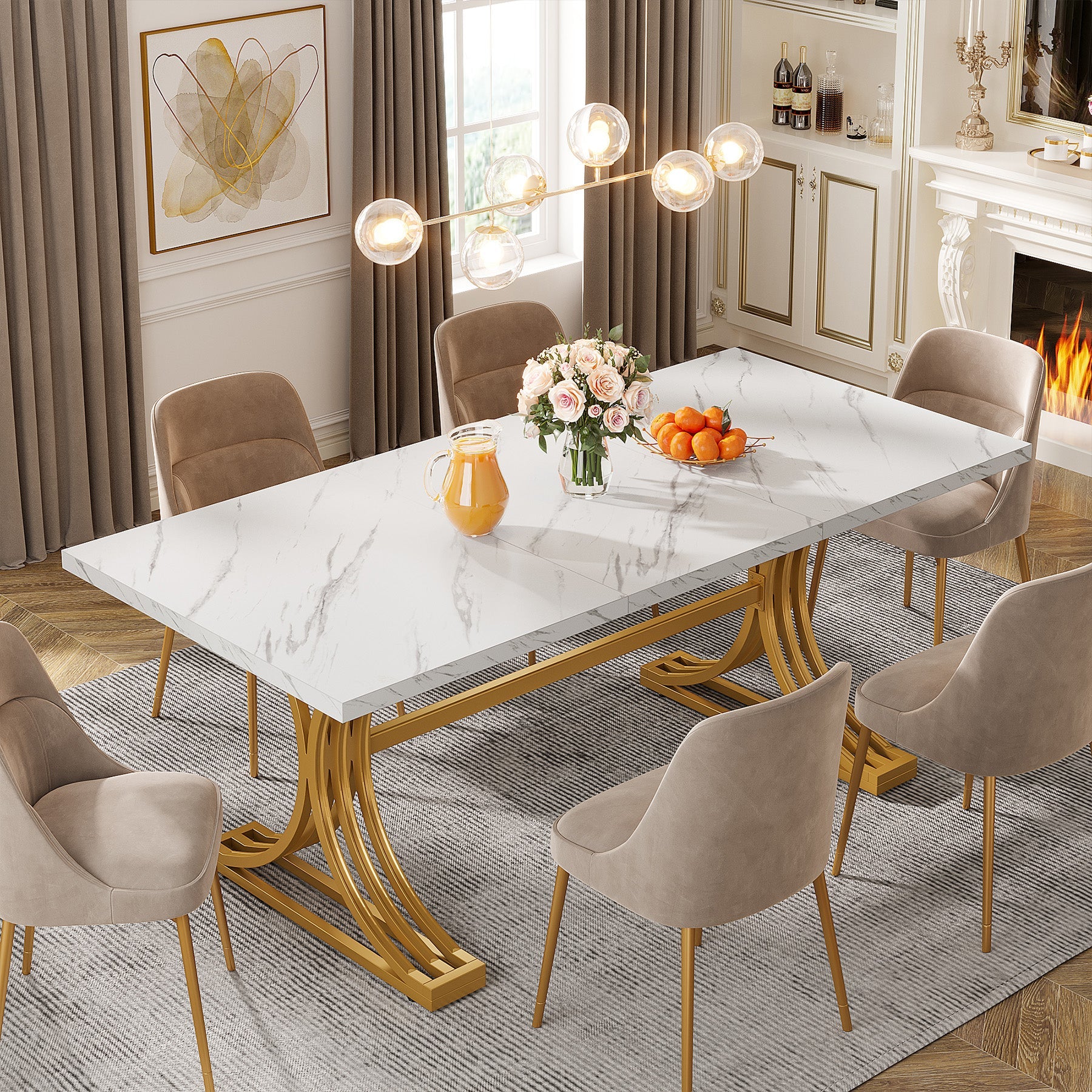 63" Rectangular Dining Table, Modern Kitchen Table with Metal Legs for 4 to 6