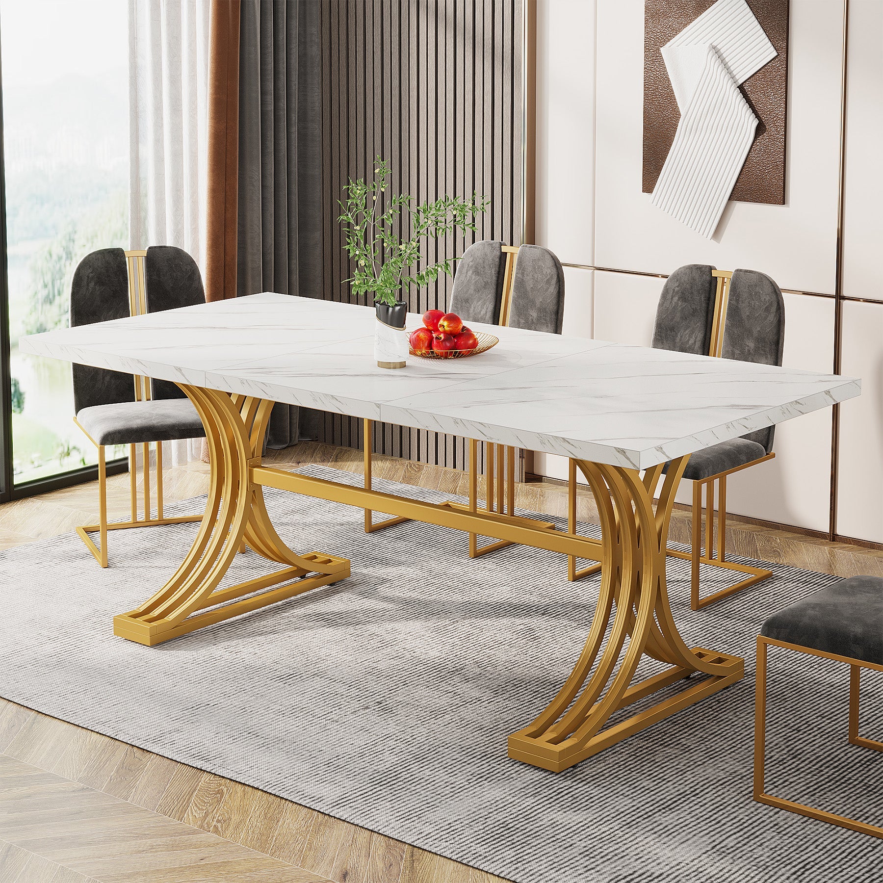 63" Rectangular Dining Table, Modern Kitchen Table with Metal Legs for 4 to 6 - Image 3