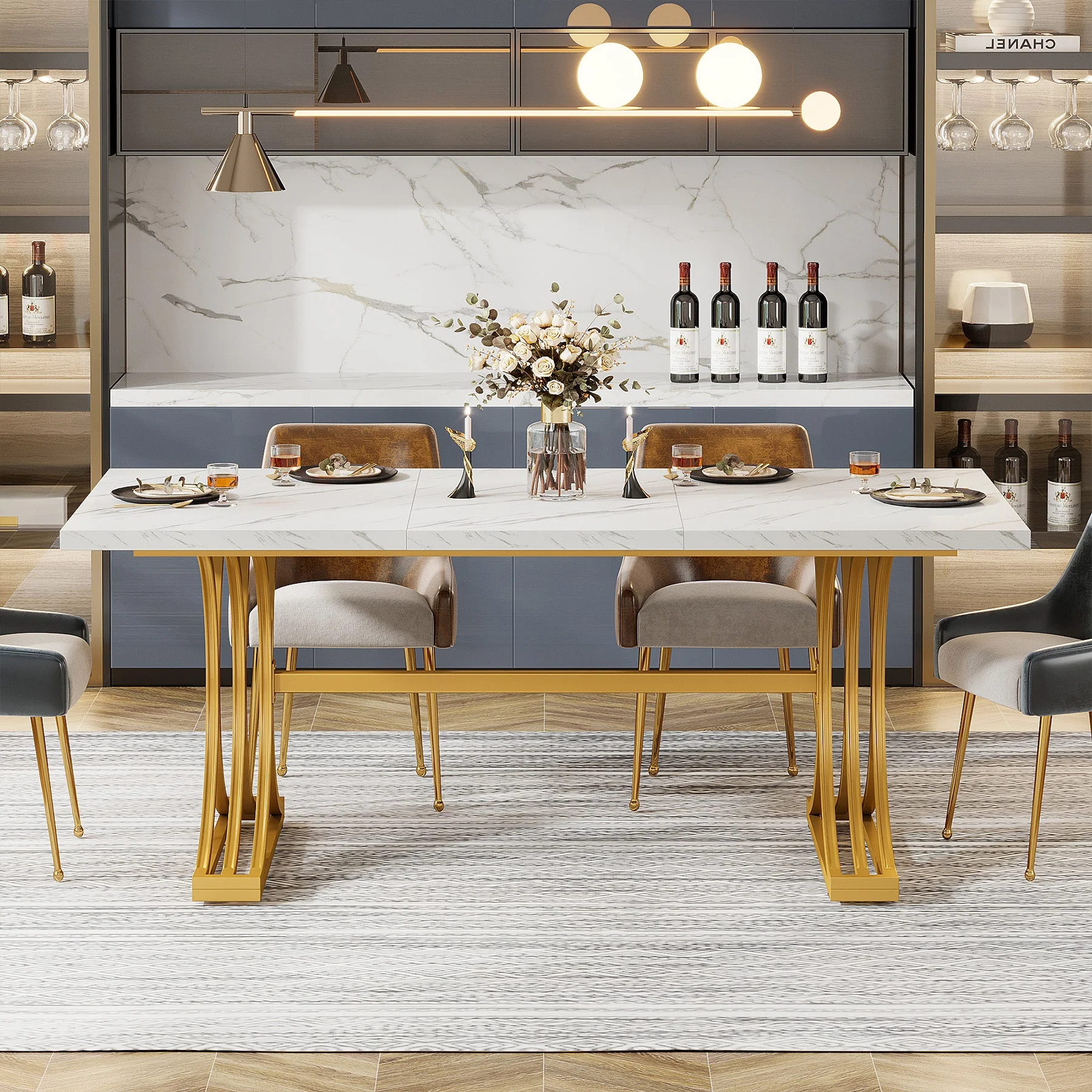 63" Rectangular Dining Table, Modern Kitchen Table with Metal Legs for 4 to 6 - Image 4