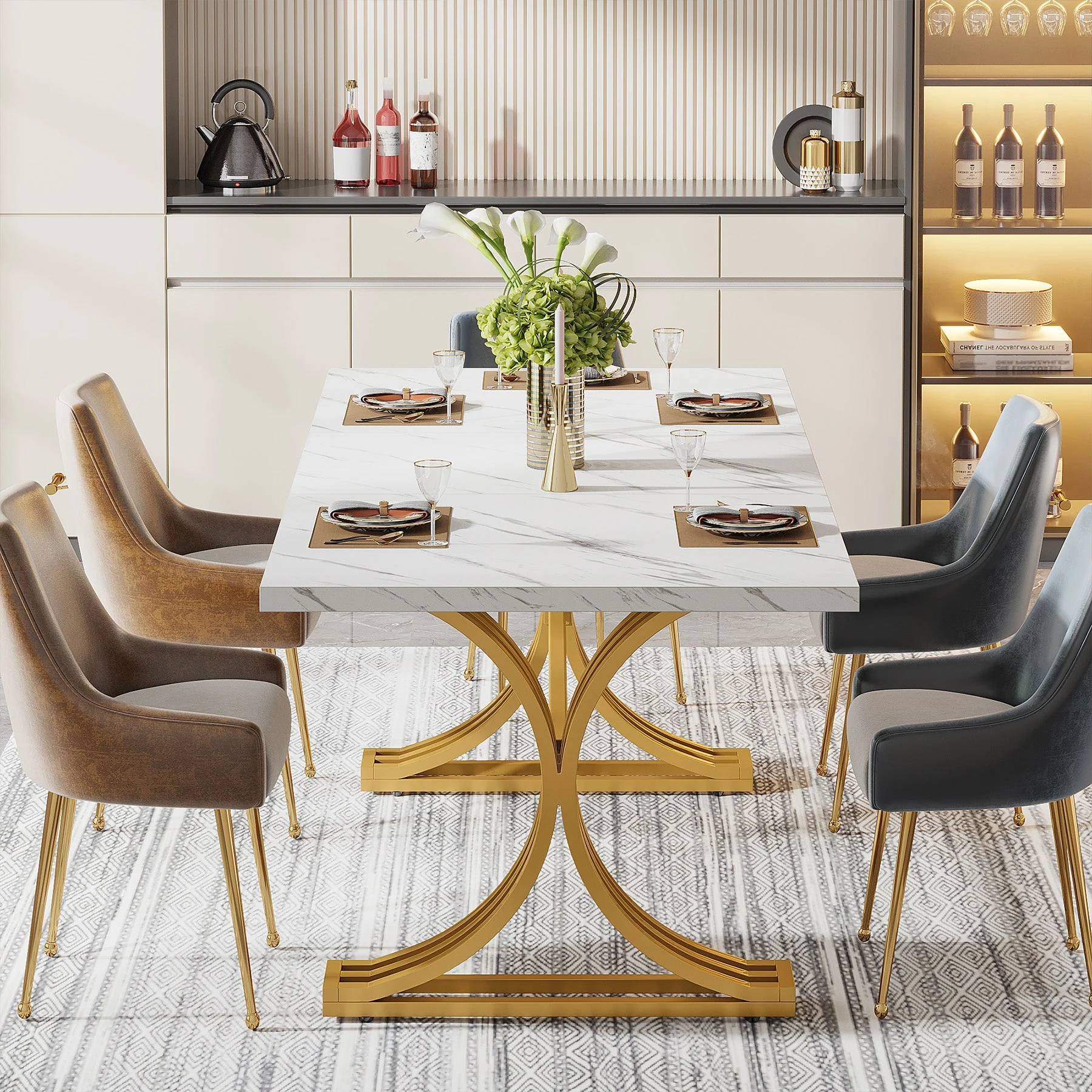 63" Rectangular Dining Table, Modern Kitchen Table with Metal Legs for 4 to 6 - Image 5