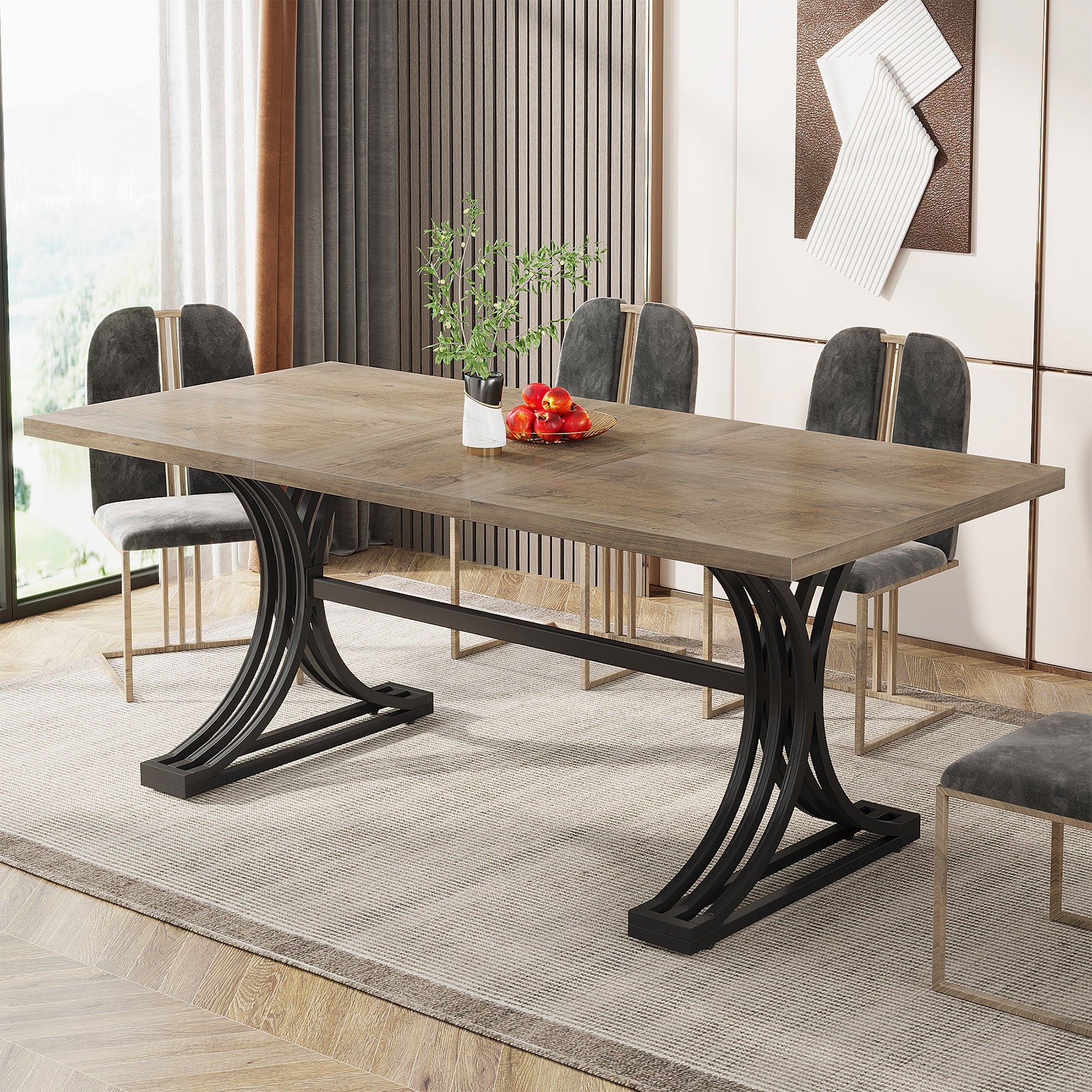 63" Rectangular Dining Table, Modern Kitchen Table with Metal Legs for 4 to 6 - Image 7