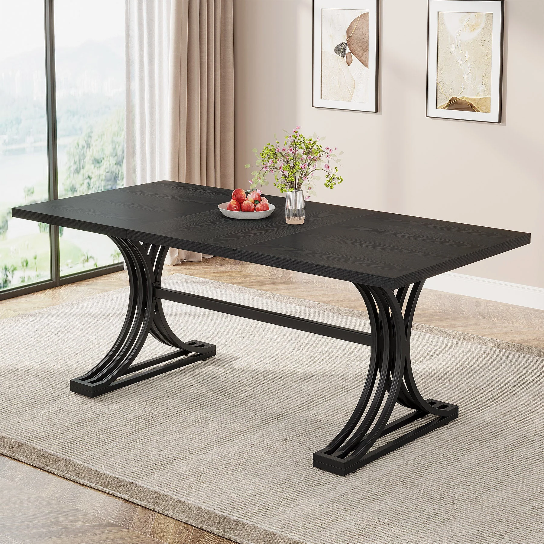 63" Rectangular Dining Table, Modern Kitchen Table with Metal Legs for 4 to 6 - Image 9