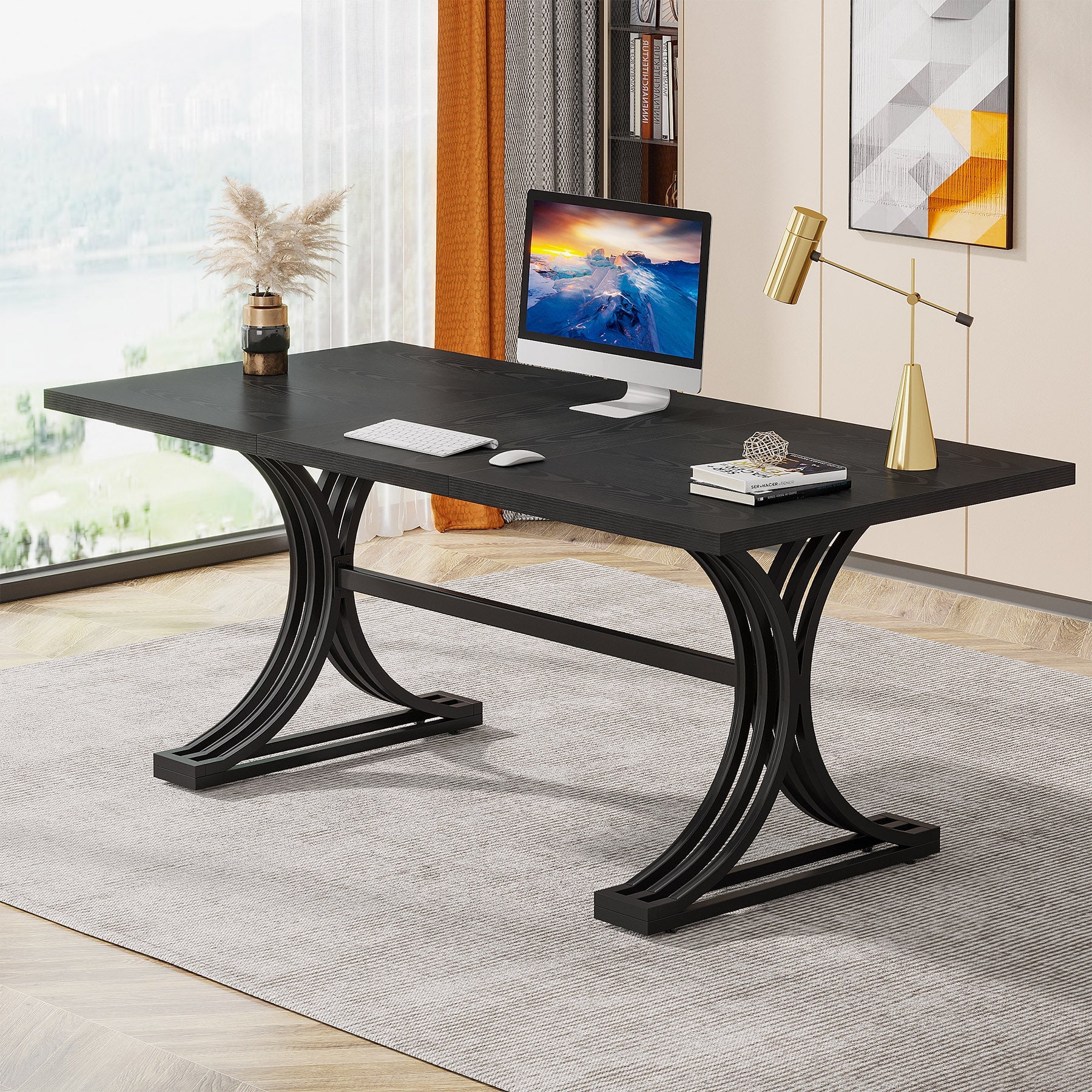 63" Executive Desk, Modern Computer Desk with Stylish Metal Legs for Home Office - Image 10