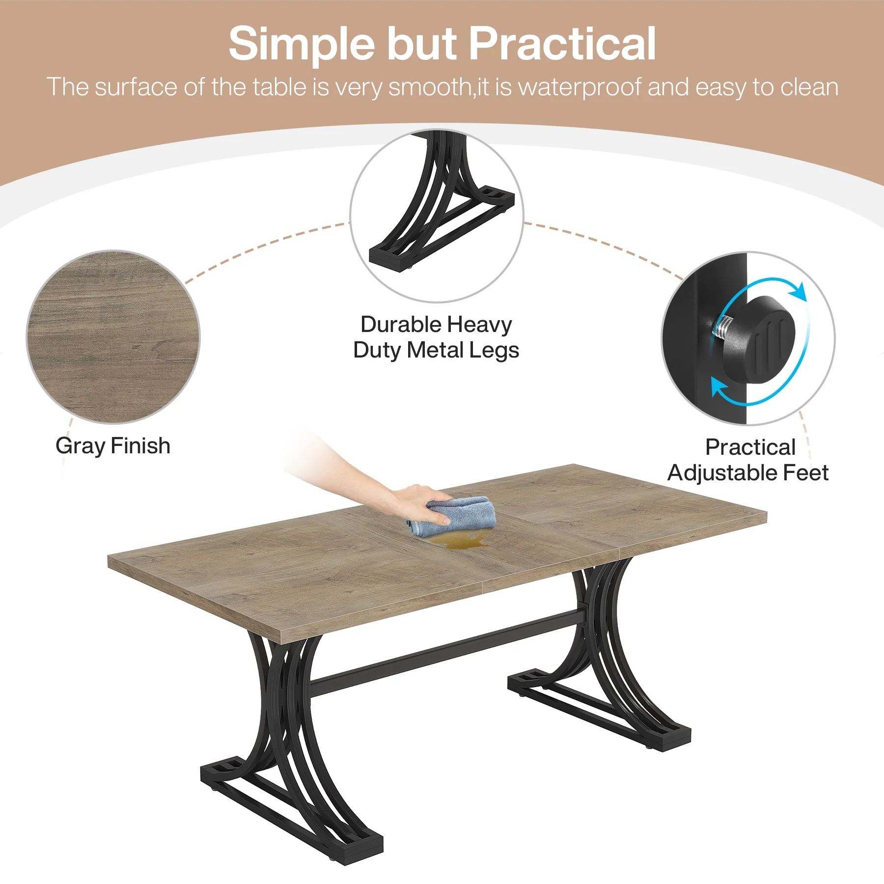 63" Executive Desk, Modern Computer Desk with Stylish Metal Legs for Home Office - Image 9
