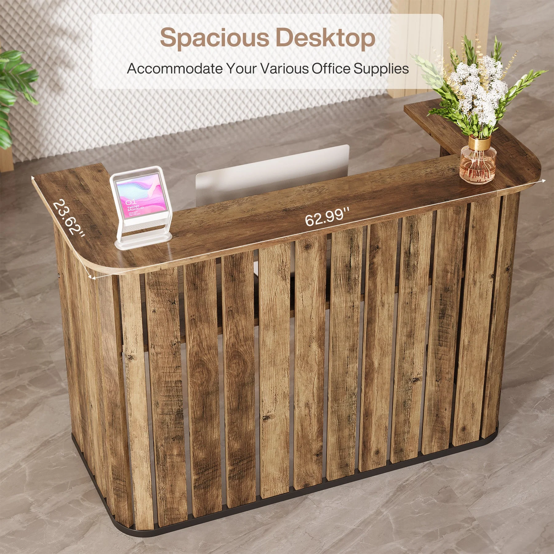 63" Reception Desk, U-Shaped Front Desk with Counter - Image 6