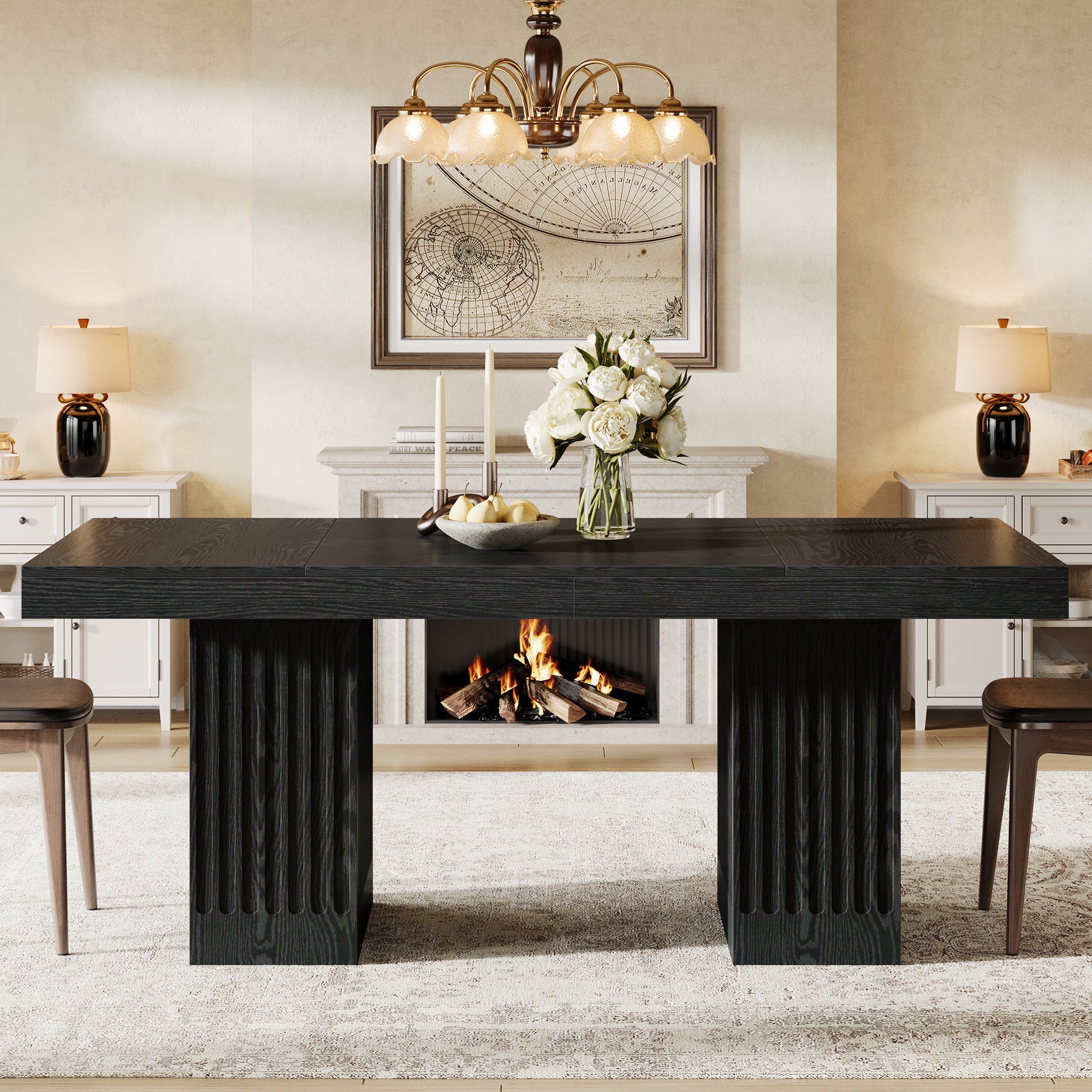 63" Dining Table for 4-6 People, Rectangular Kitchen Table with  Double Pedestal - Image 5