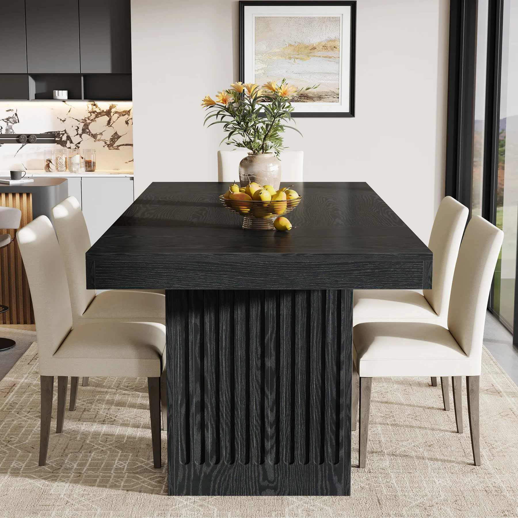 63" Dining Table for 4-6 People, Rectangular Kitchen Table with  Double Pedestal - Image 6