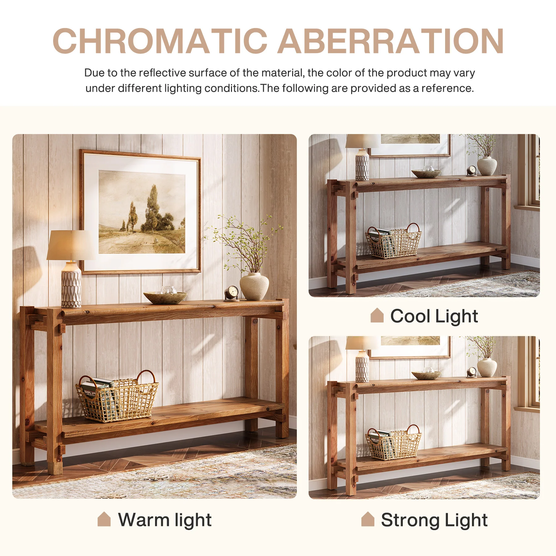 63" Solid Wood Console Table, 2-Tier Farmhouse Entryway Table with Storage - Image 7