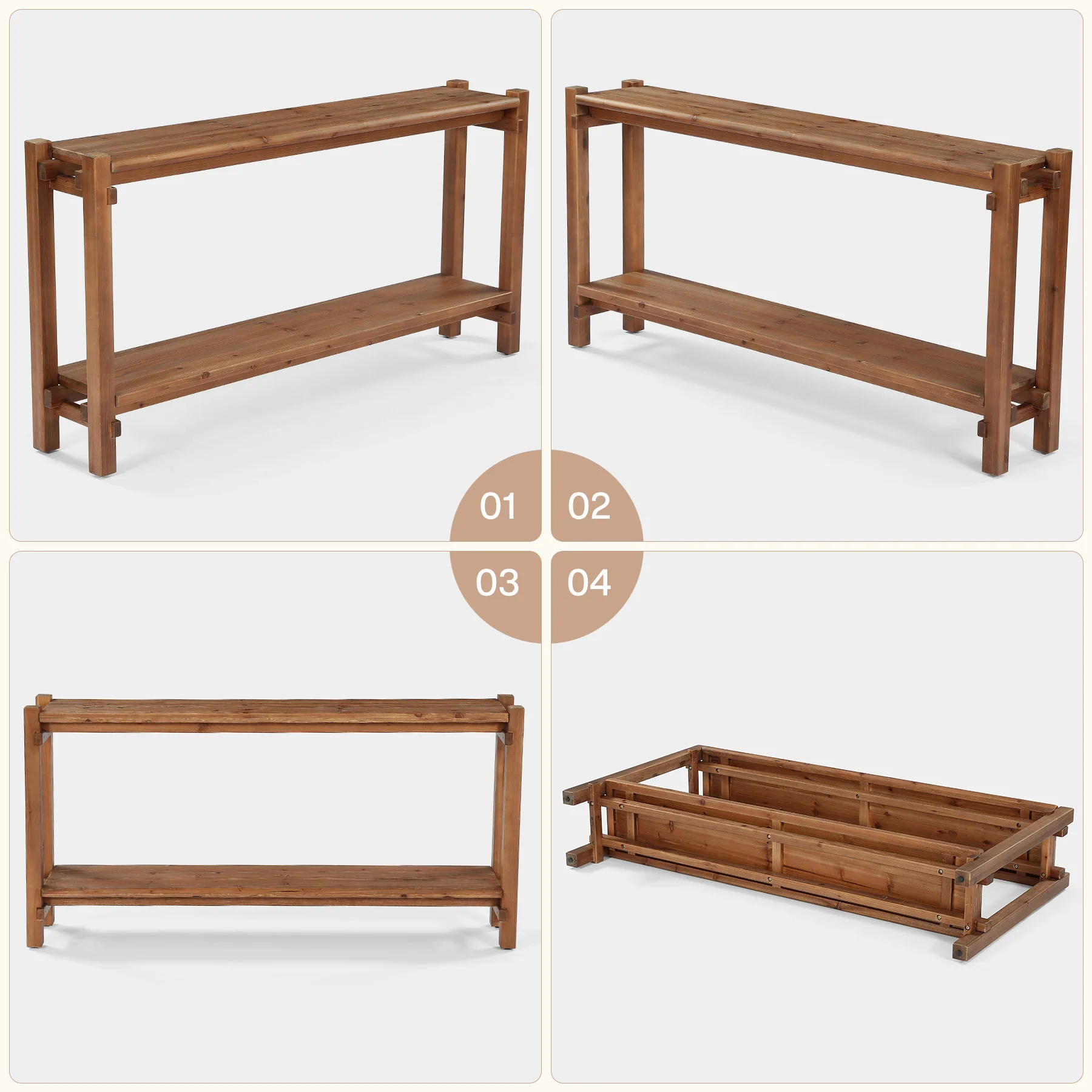 63" Solid Wood Console Table, 2-Tier Farmhouse Entryway Table with Storage - Image 9