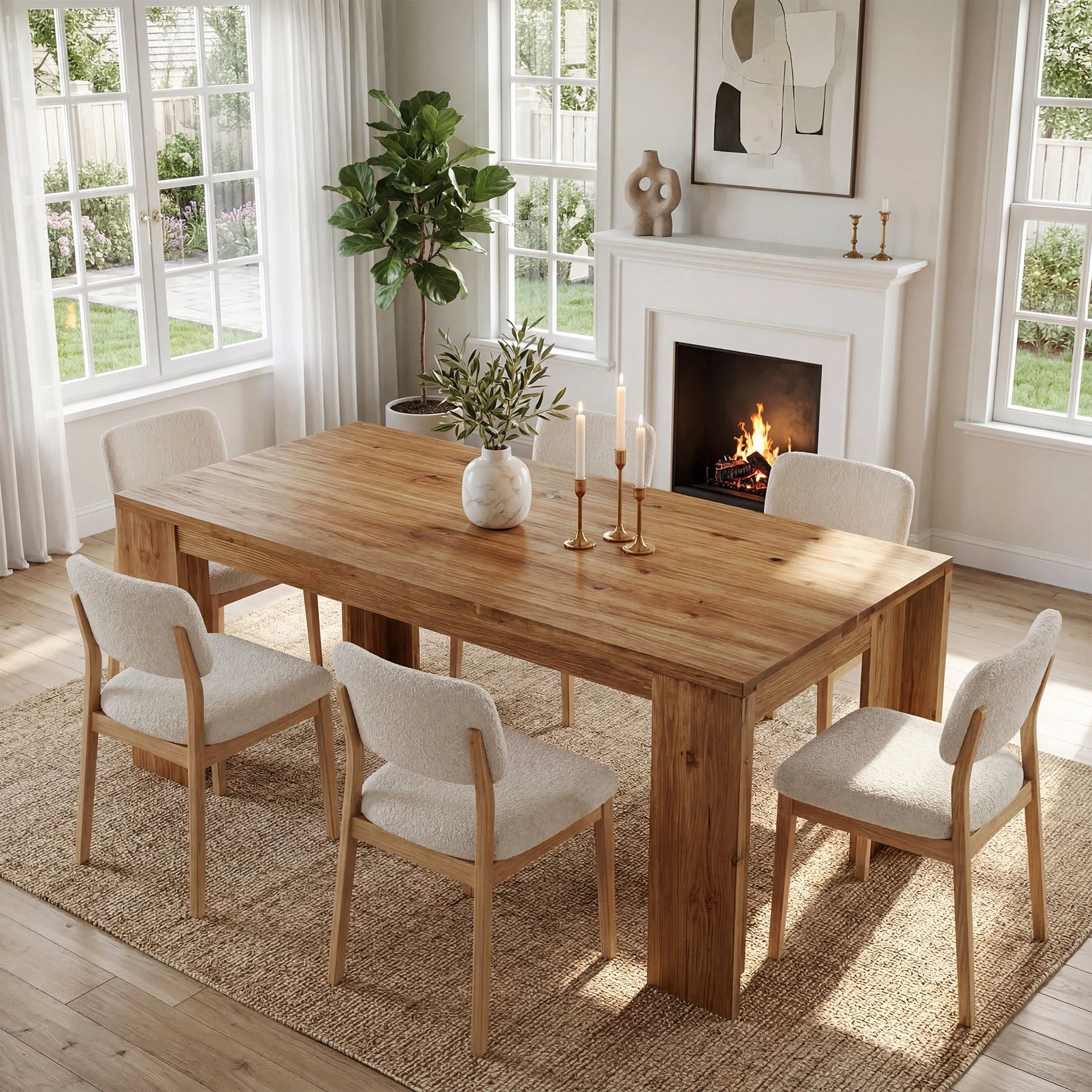 Tribesigns 63" Solid Wood Dining Table, Farmhouse Kitchen Table for Home - Image 6