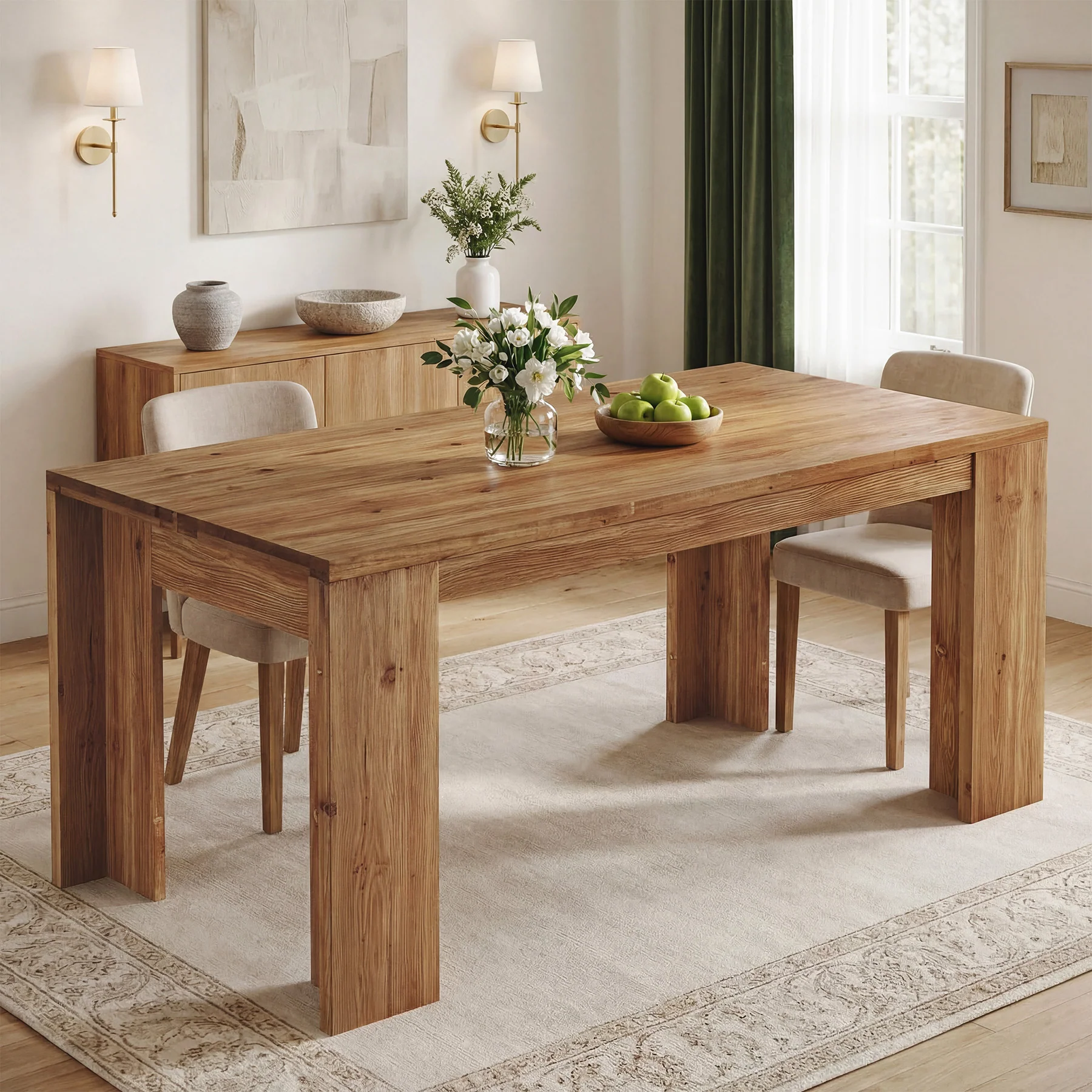 Tribesigns 63" Solid Wood Dining Table, Farmhouse Kitchen Table for Home - Image 7