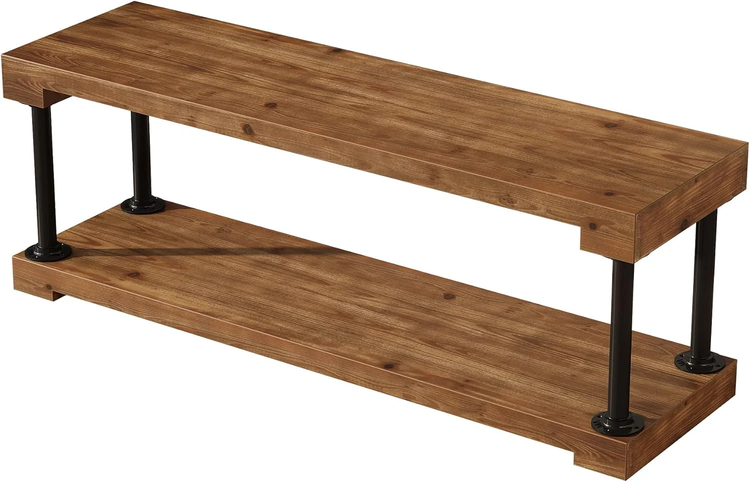 Tribesigns 63" Solid Wood Entryway Bench, Industrial Storage Bench with Shelf - Image 16