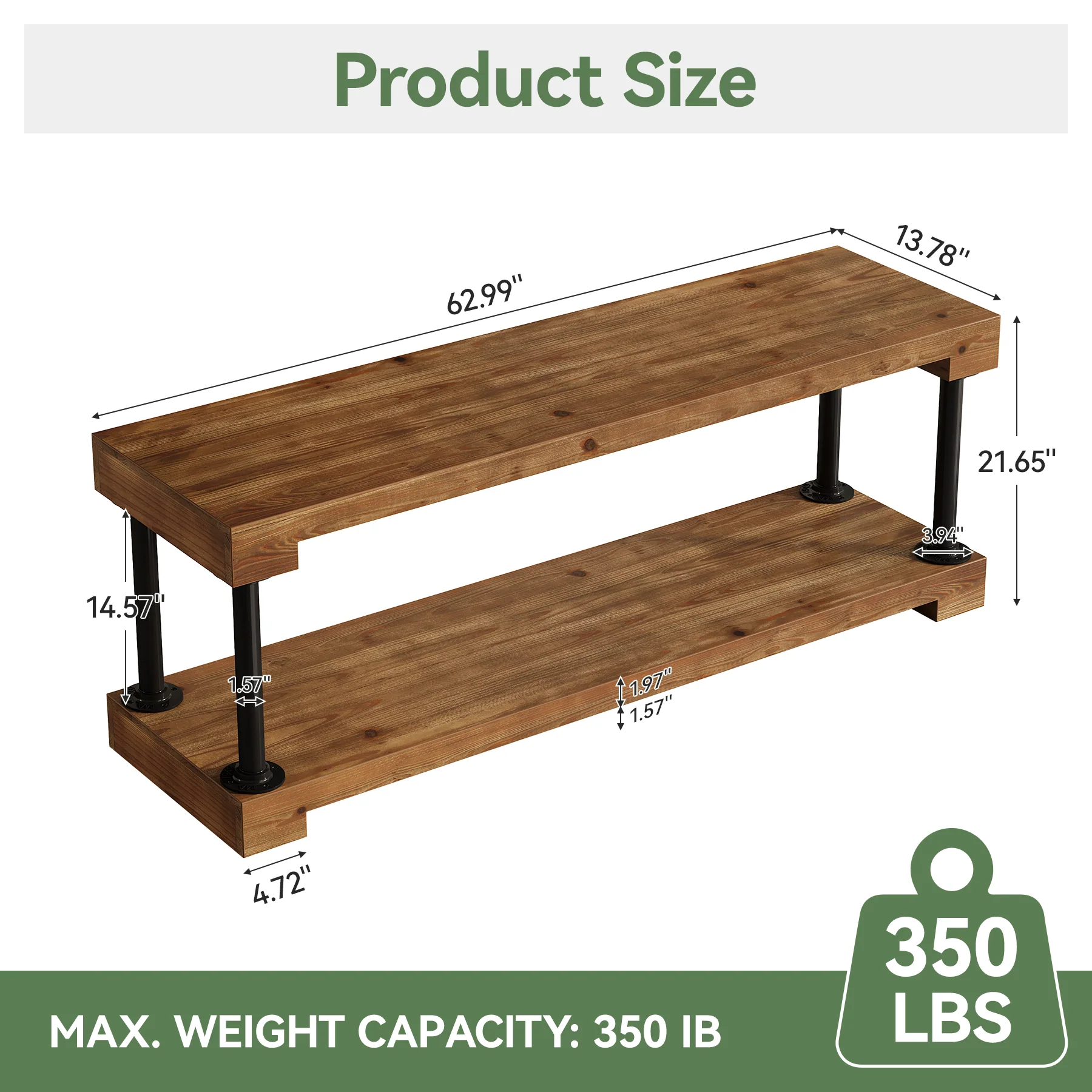 Tribesigns 63-Inch Solid Wood TV Stand, Vintage Media Console Table with Storage - Image 2