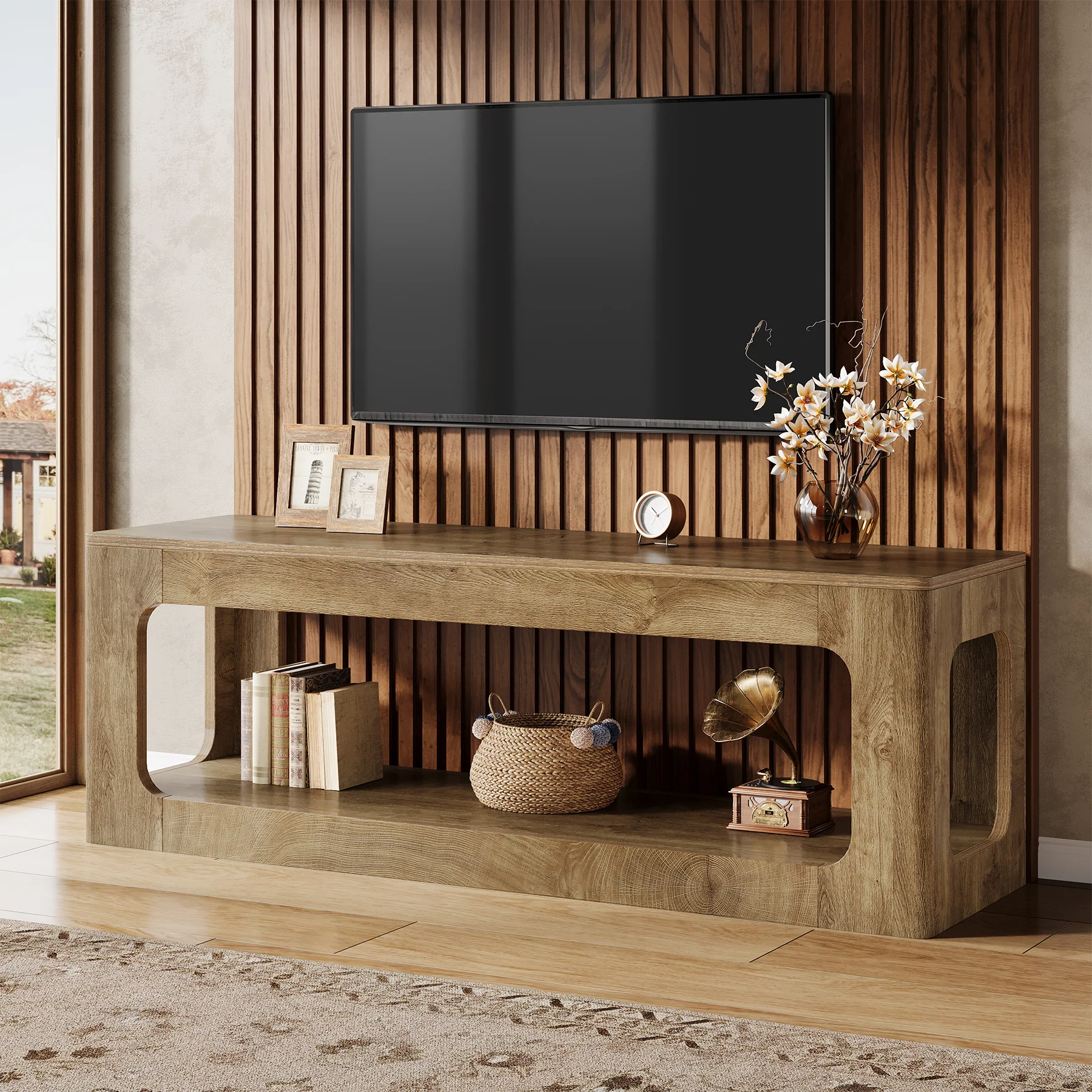 63" TV Stand, 2-Tier Entertainment Center for 55/60/65/75-Inch TVs