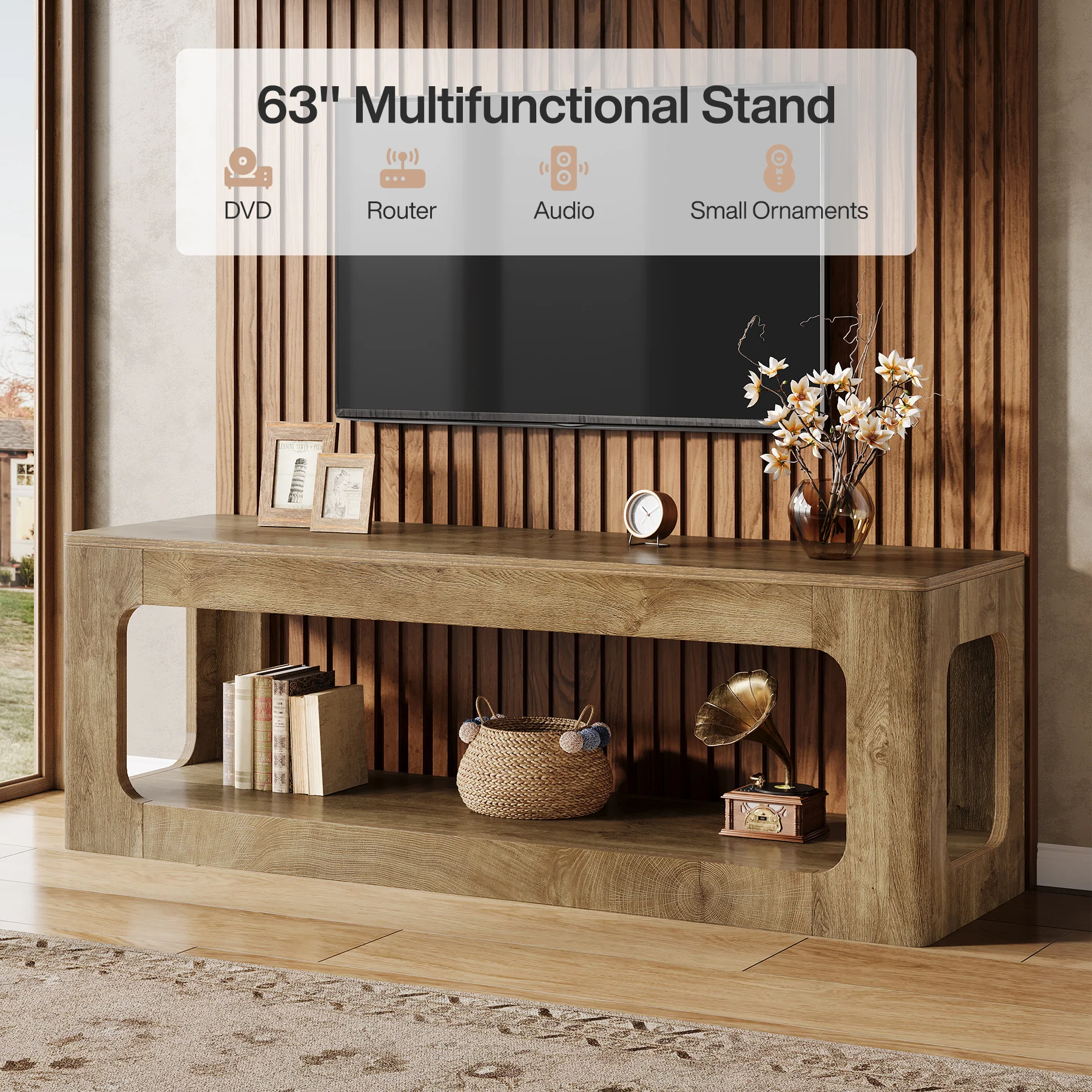 63" TV Stand, 2-Tier Entertainment Center for 55/60/65/75-Inch TVs - Image 6