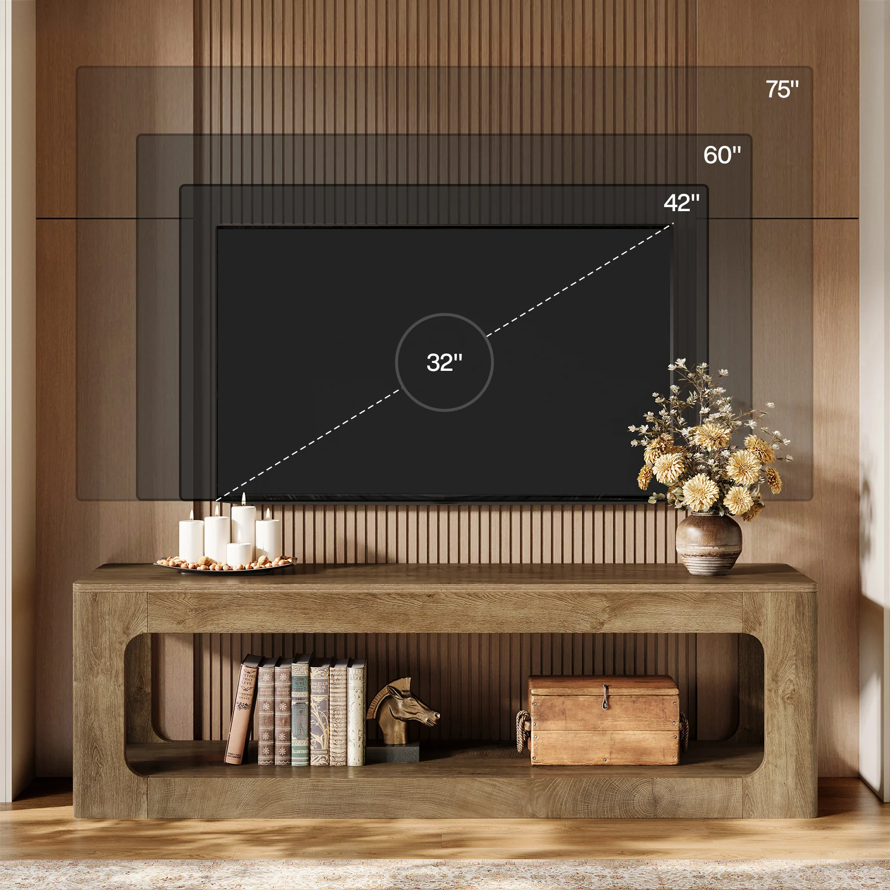 63" TV Stand, 2-Tier Entertainment Center for 55/60/65/75-Inch TVs - Image 8