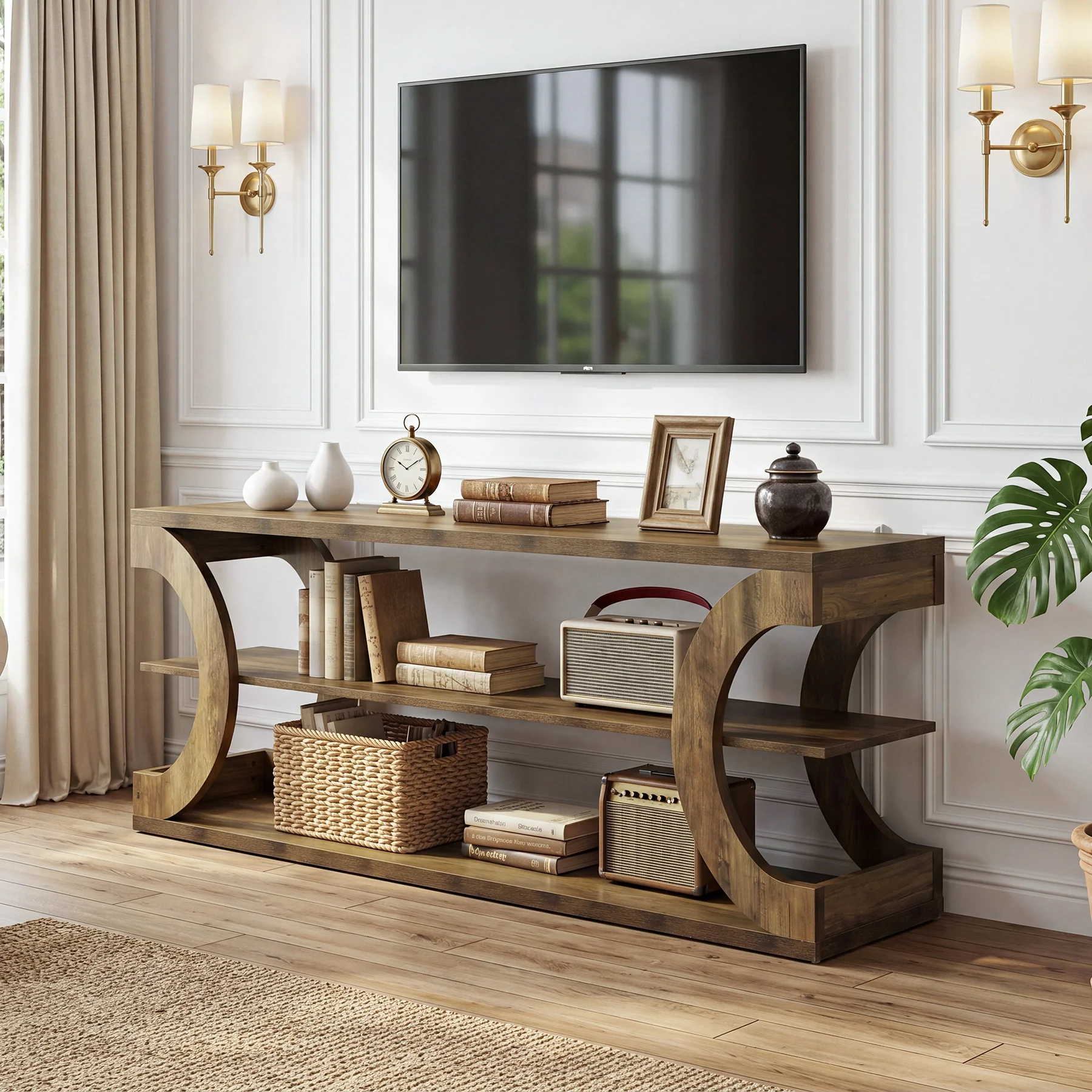 63" TV Stand for TVs up to 70", Farmhouse Entertainment Center with Shelves for Living Room - Image 3