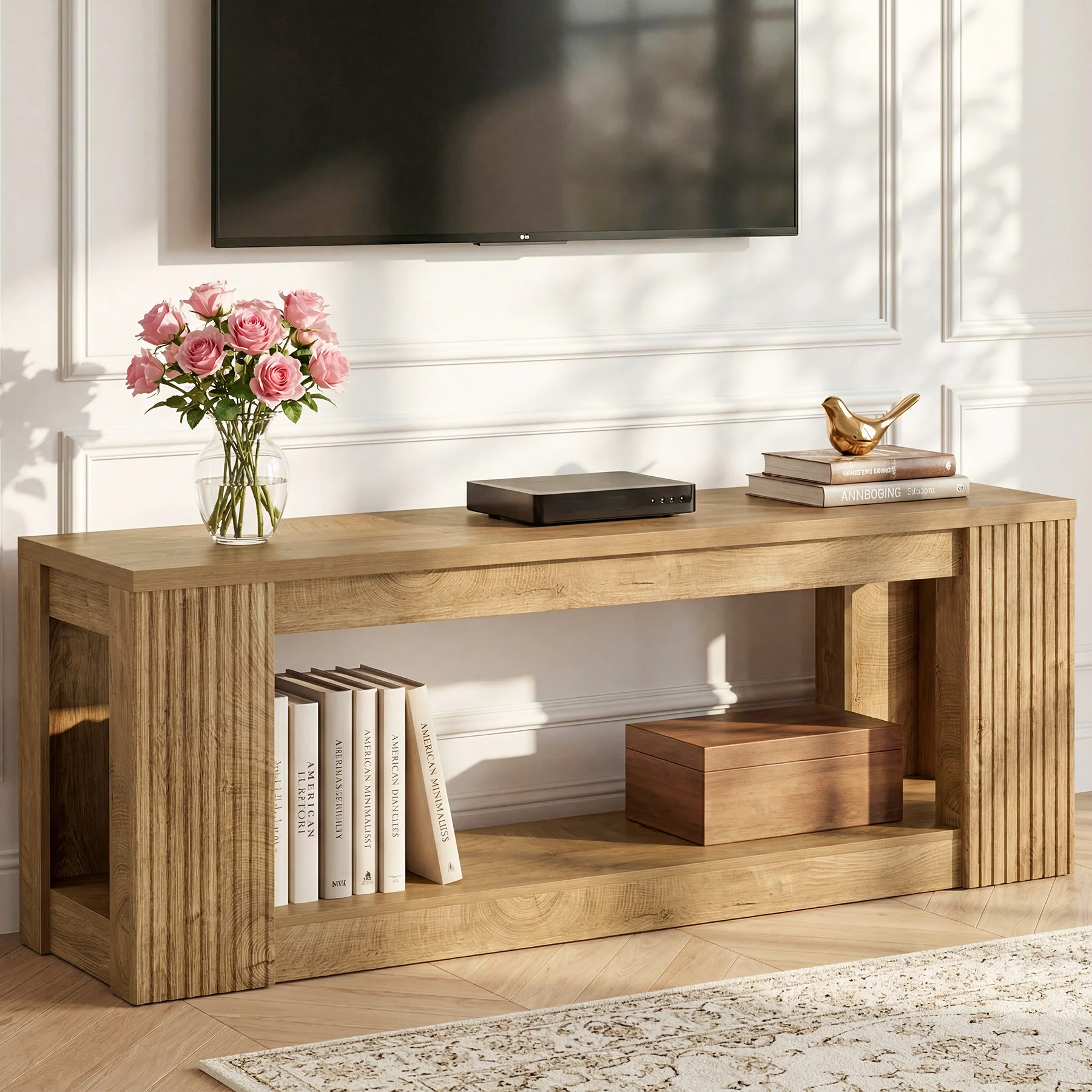 63" TV Stand, Entertainment Center with Open Storage Shelves for TVs Up to 75" - Image 3